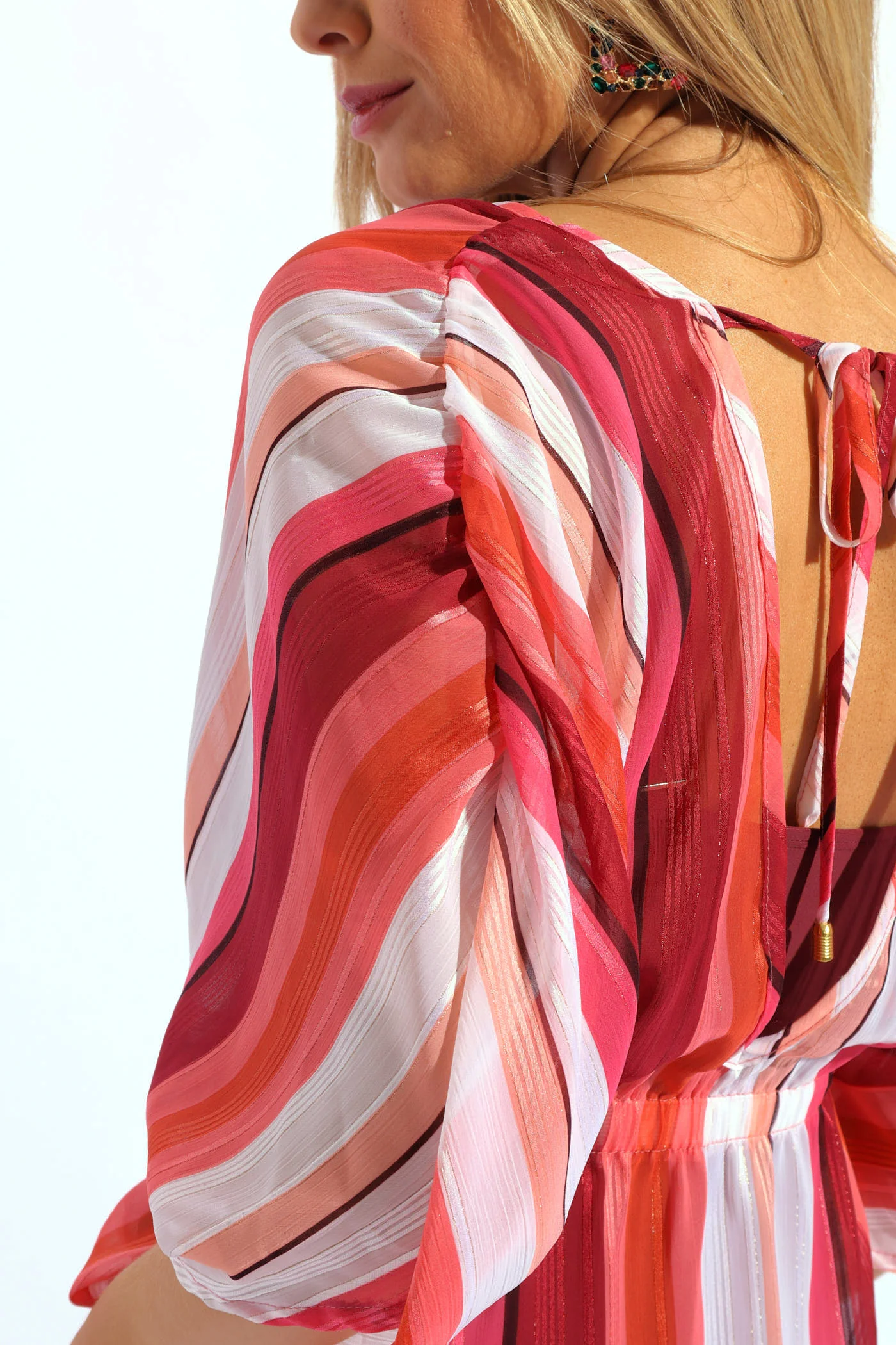 Stripe Drawstring Kimono  - Multi - Image 2