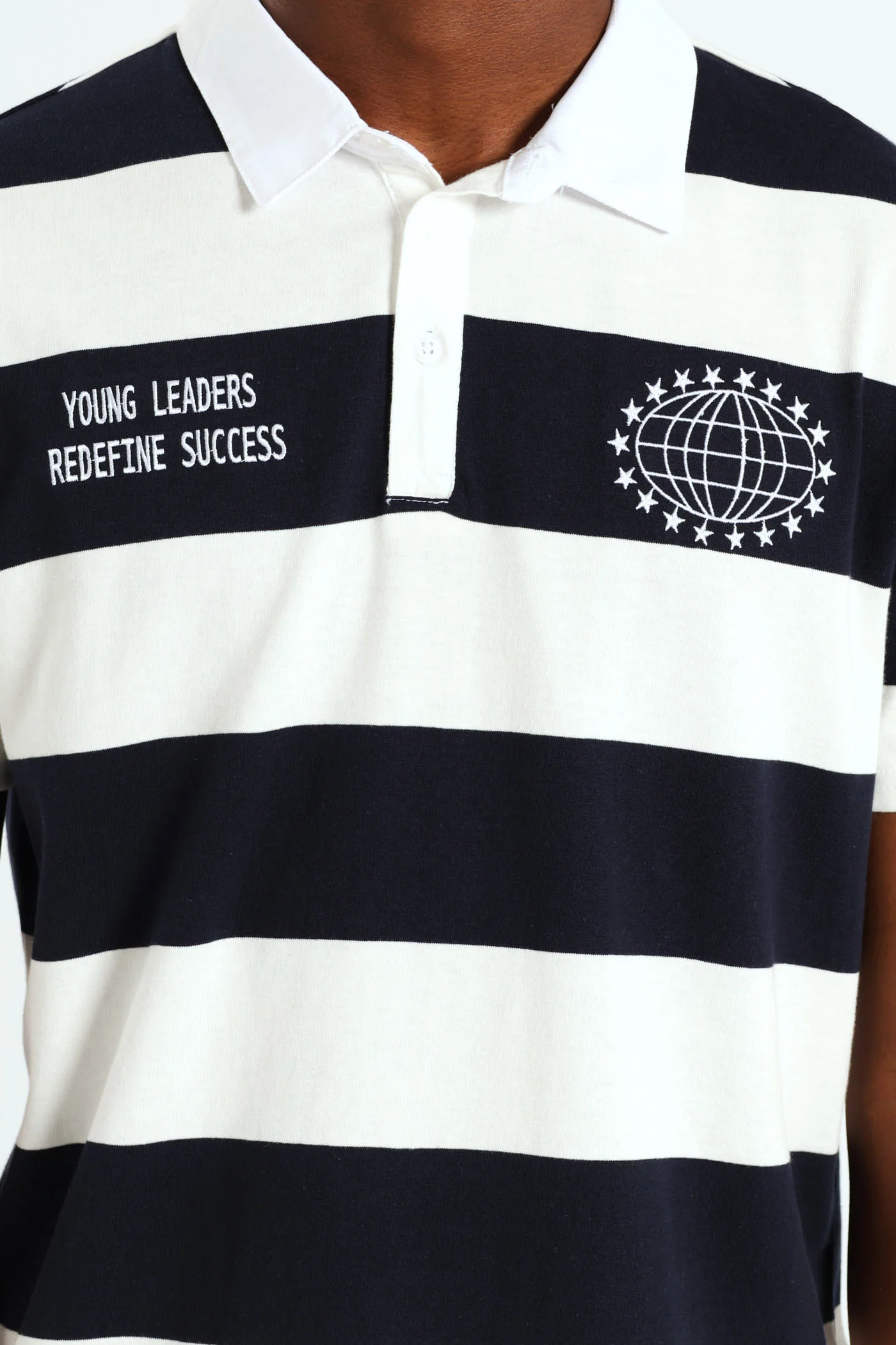 Stripe Embroidered Rugby Golfer - Navy - Image 2