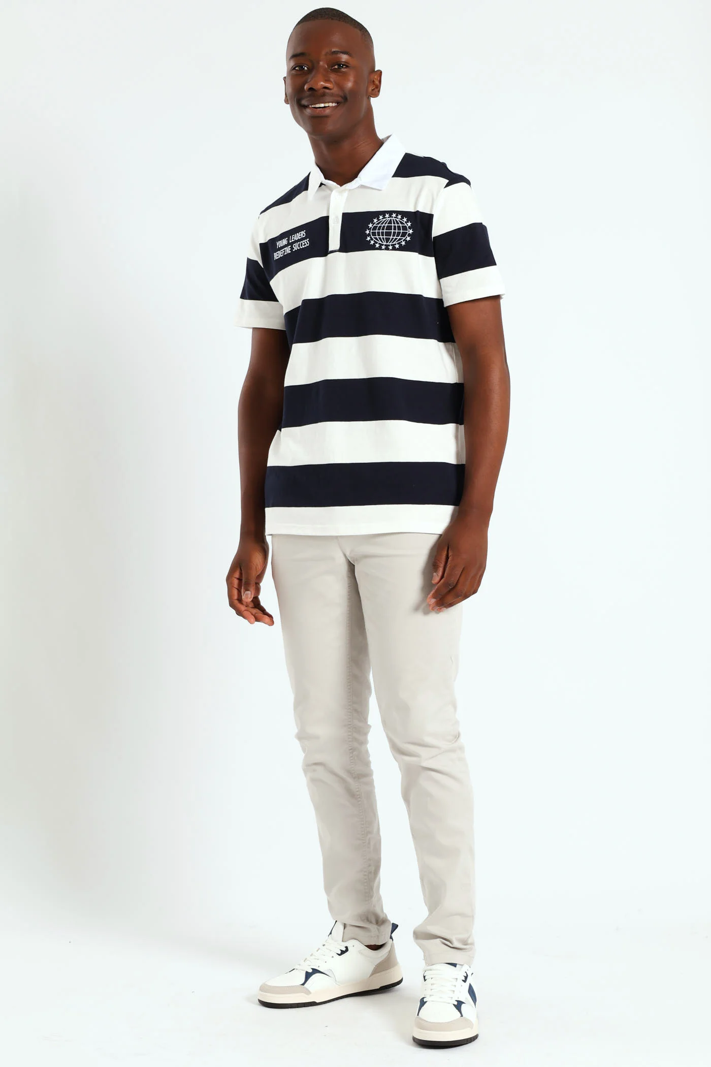 Stripe Embroidered Rugby Golfer - Navy - Image 4