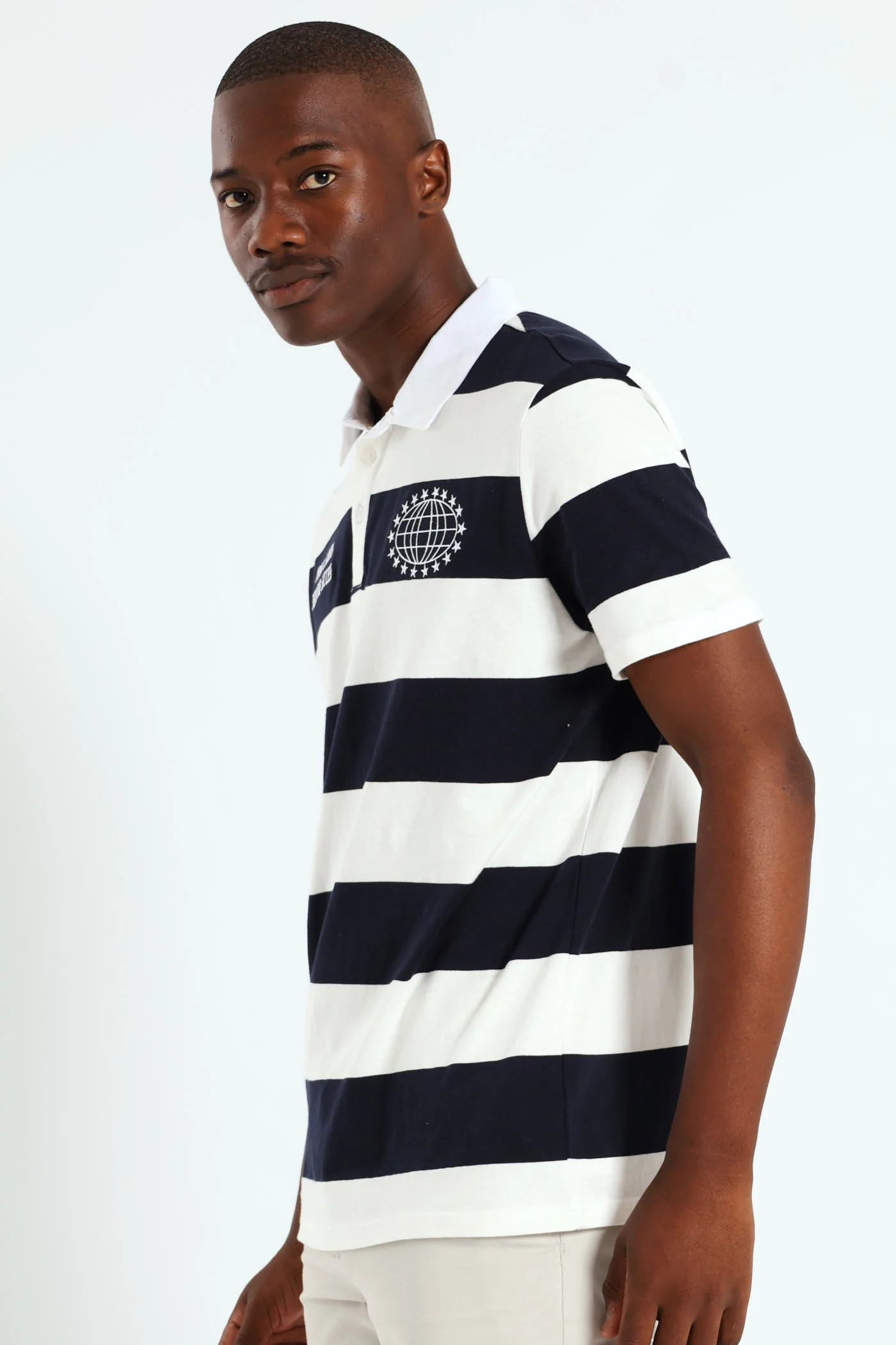 Stripe Embroidered Rugby Golfer - Navy - Image 5