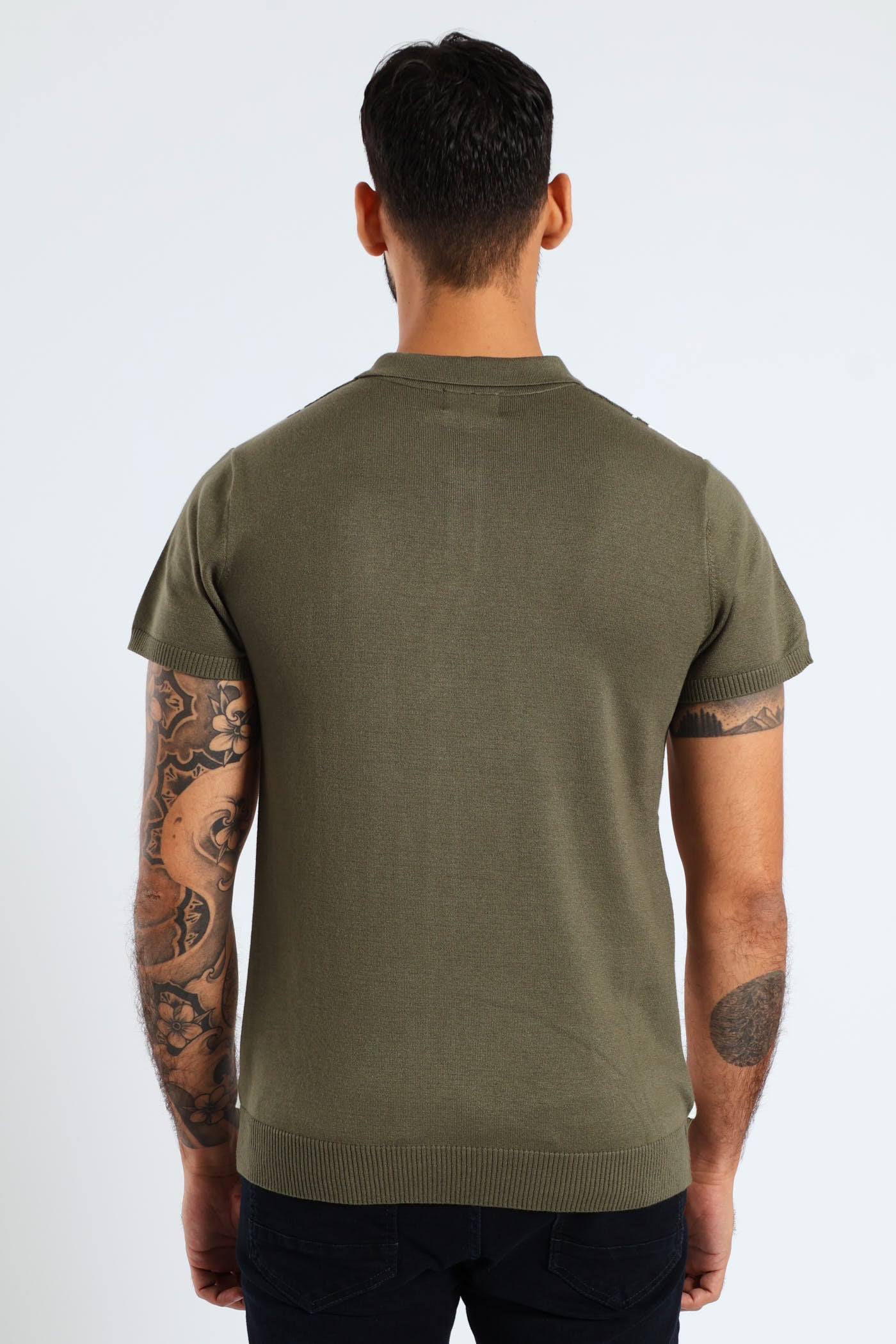 Stripe Fine Gauge Golfer - Olive - Image 3