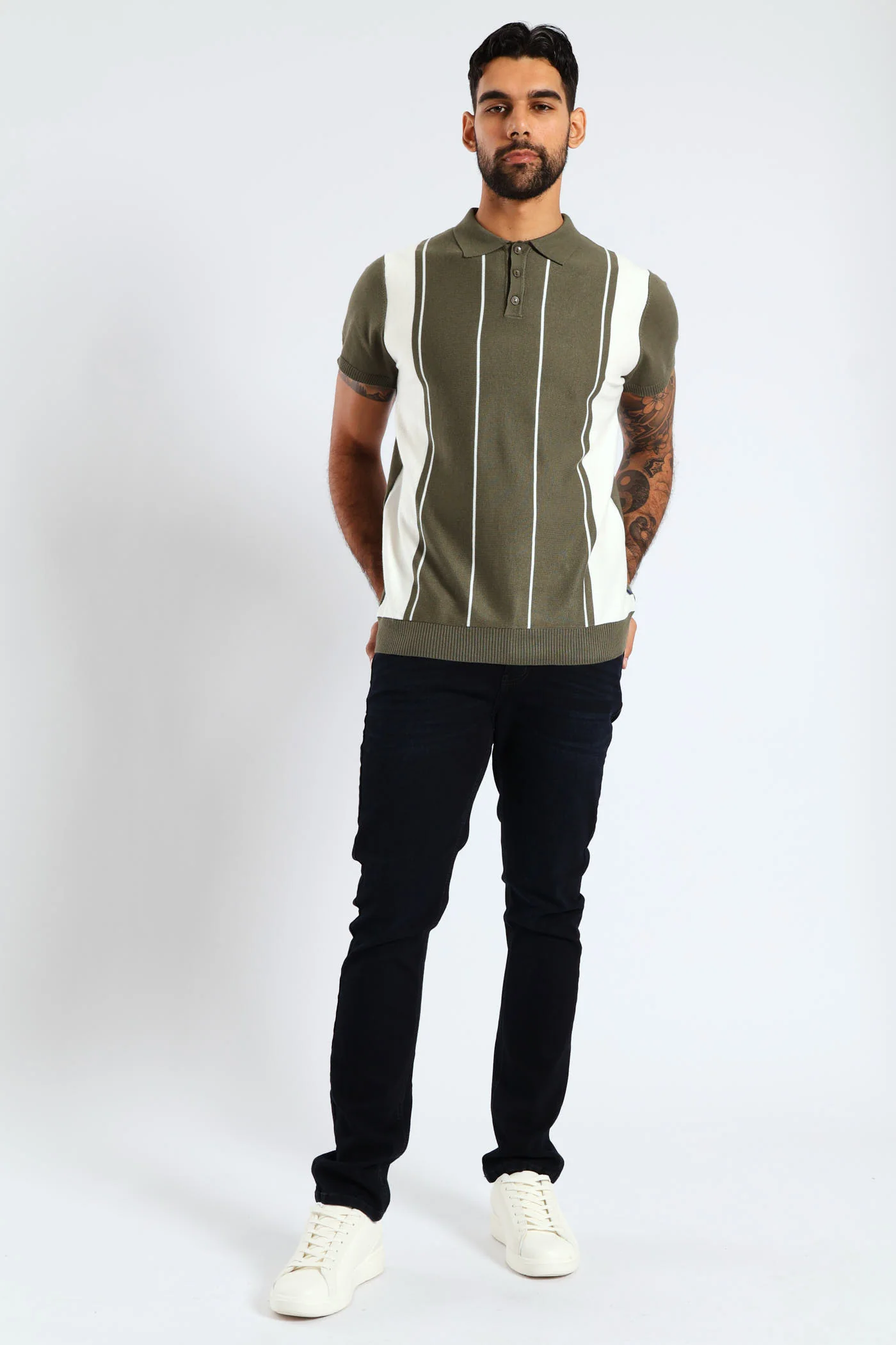 Stripe Fine Gauge Golfer - Olive - Image 5