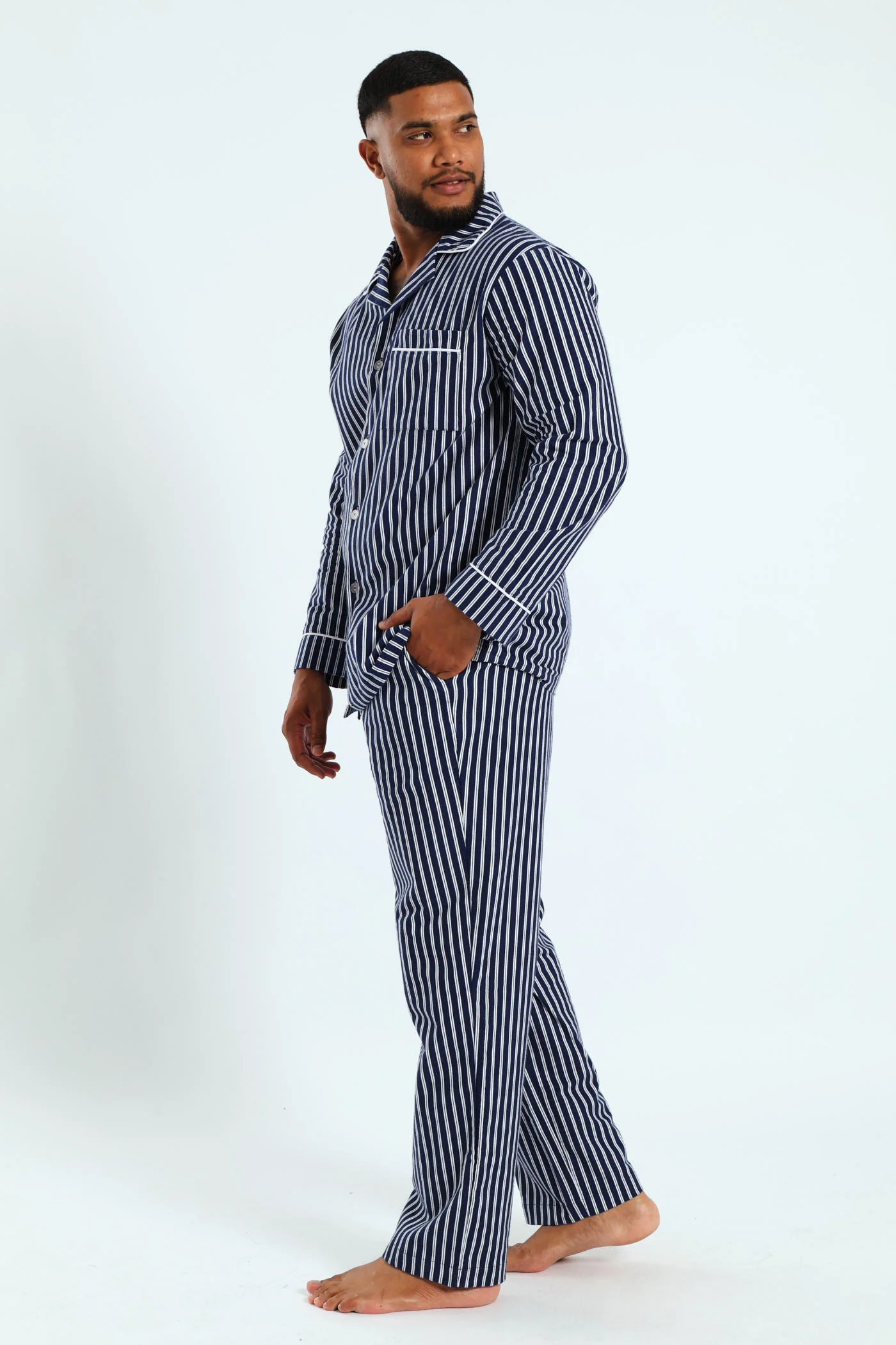 Stripe Flannel Pjs - Navy/White - Image 3