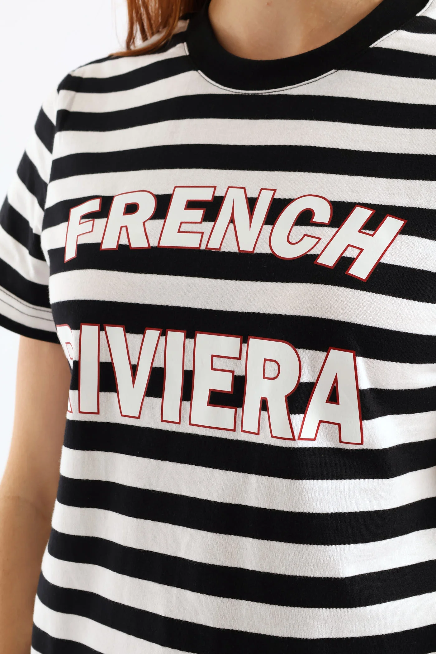 Stripe French Riviera Boxy Tee - Black/White - Image 2