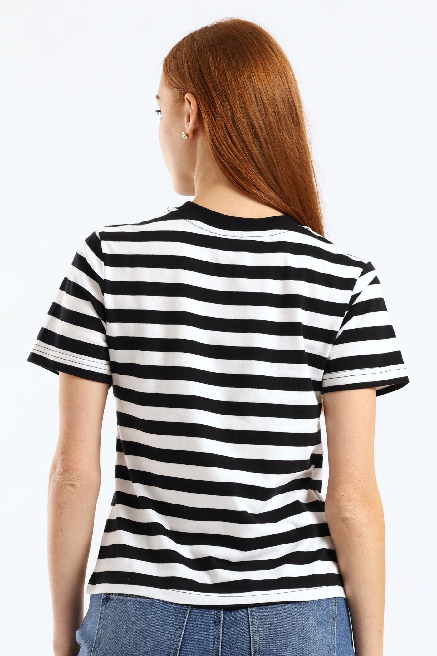 Stripe French Riviera Boxy Tee - Black/White - Image 4