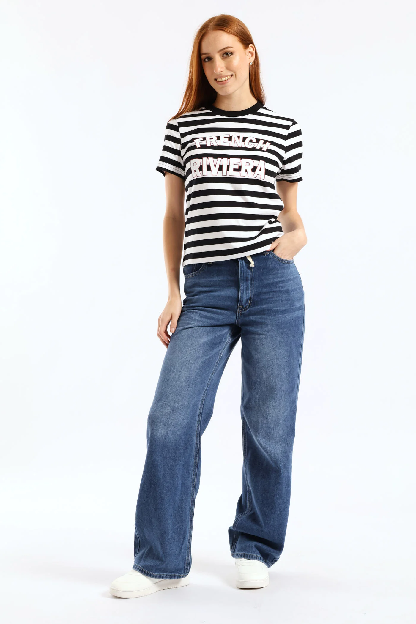 Stripe French Riviera Boxy Tee - Black/White - Image 5