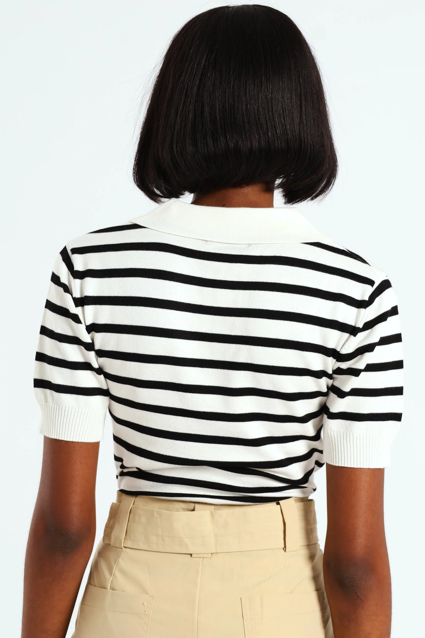 Stripe Golfer Knit Top - Black/White - Image 3