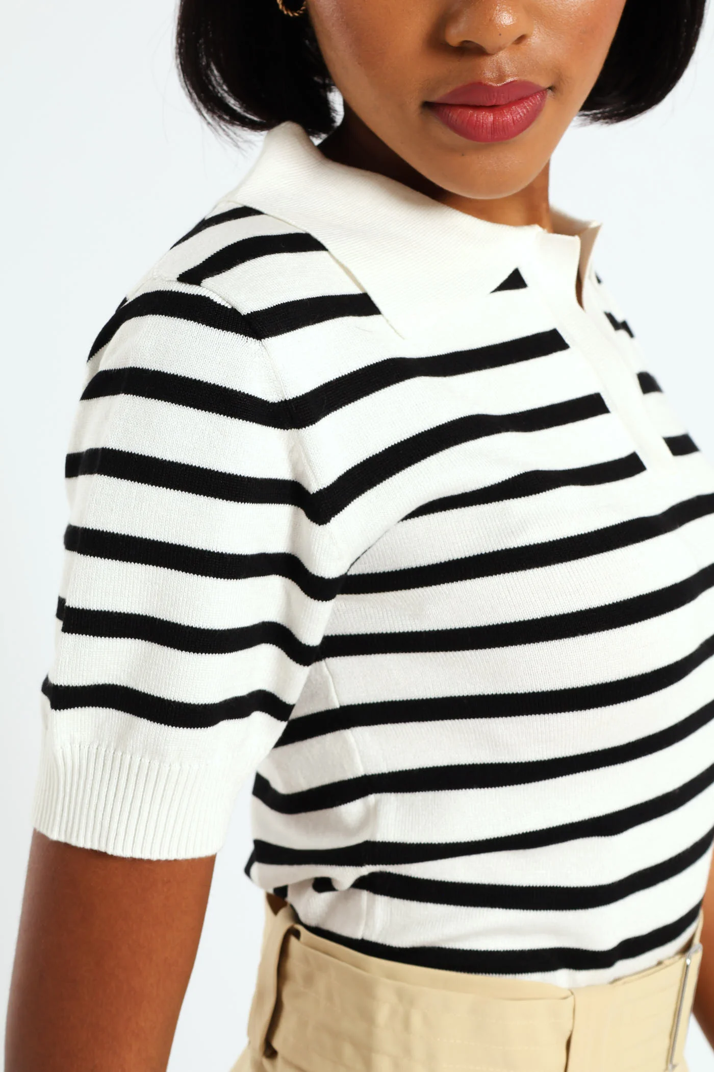 Stripe Golfer Knit Top - Black/White - Image 4
