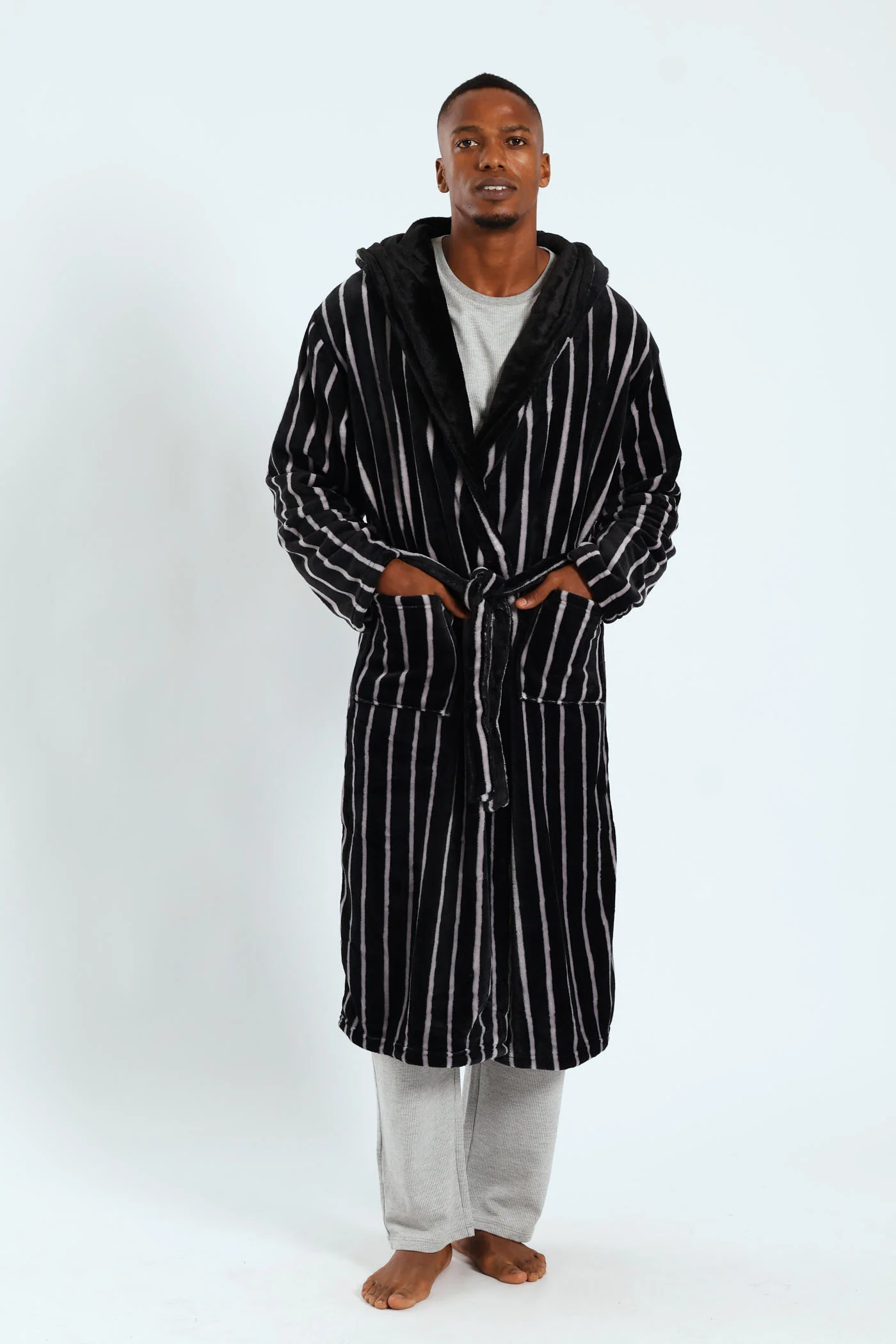 Stripe Hooded Gown - Grey - Image 3