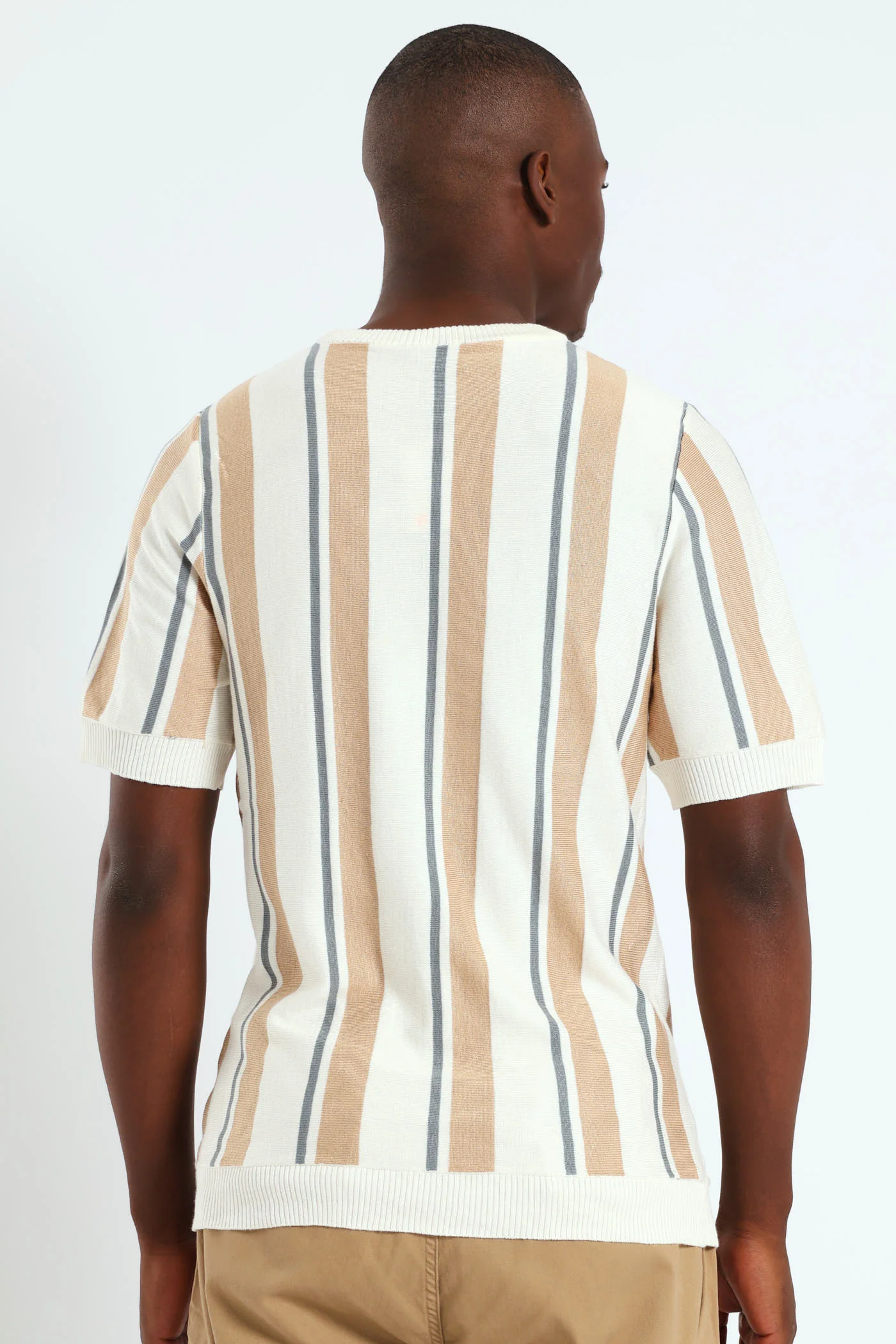 Stripe Knit Fine Gauge Crew Tee - Off White - Image 2