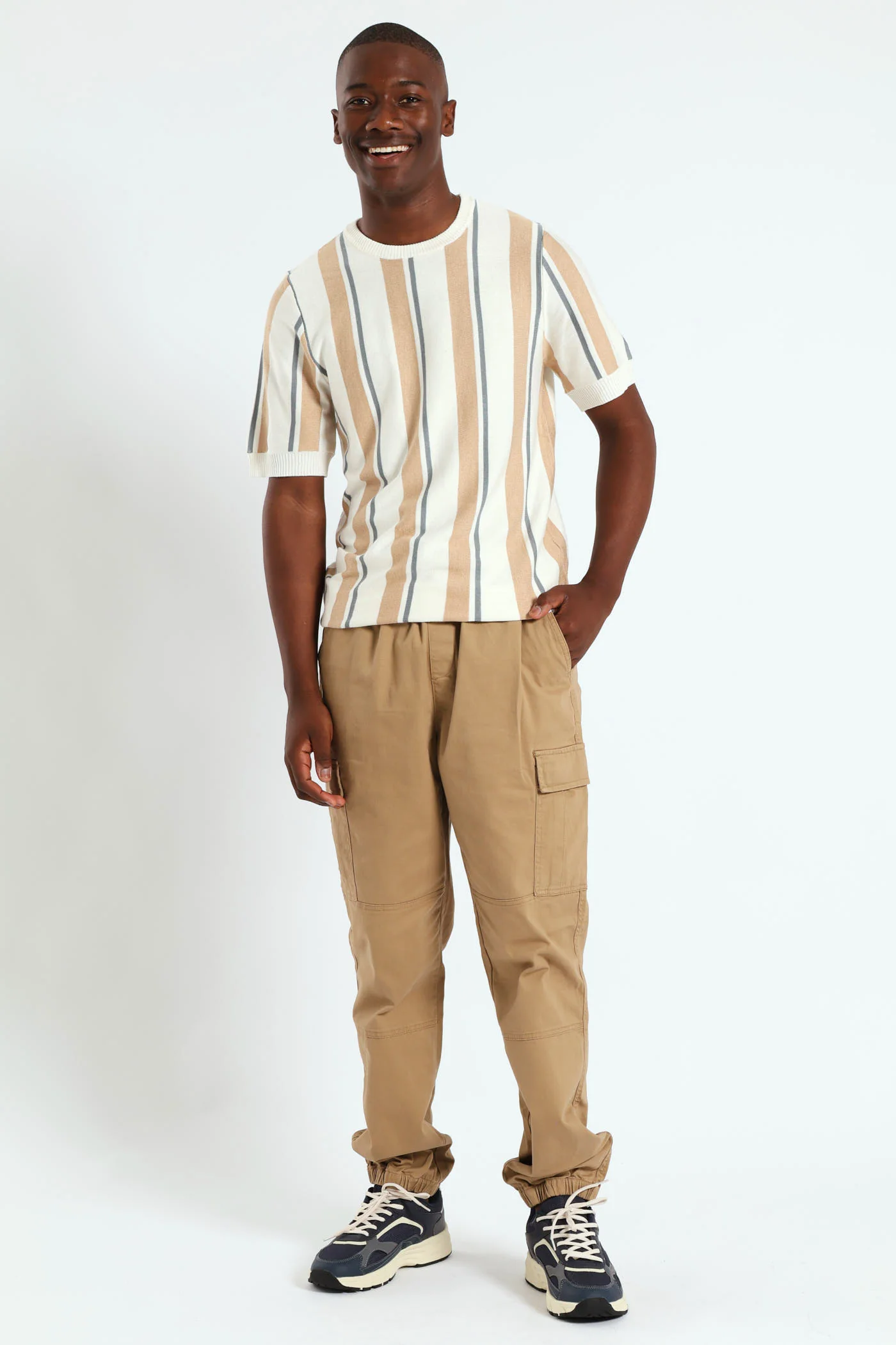 Stripe Knit Fine Gauge Crew Tee - Off White - Image 5