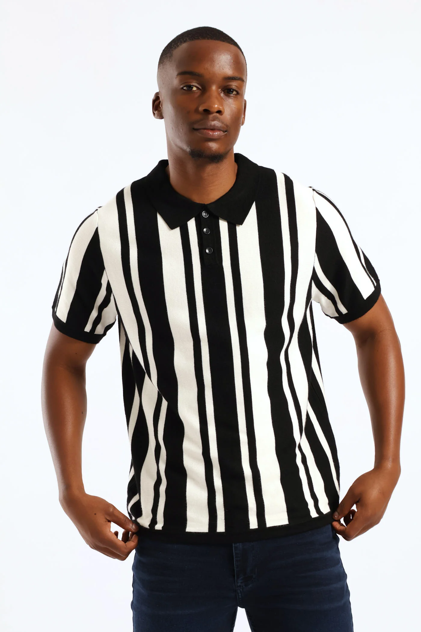 Stripe Knit Golfer - Ecru/Black - Image 3