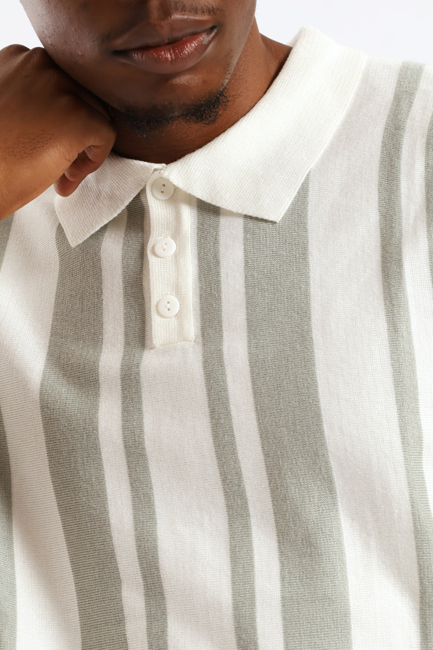 Stripe Knit Golfer - Off White - Image 2
