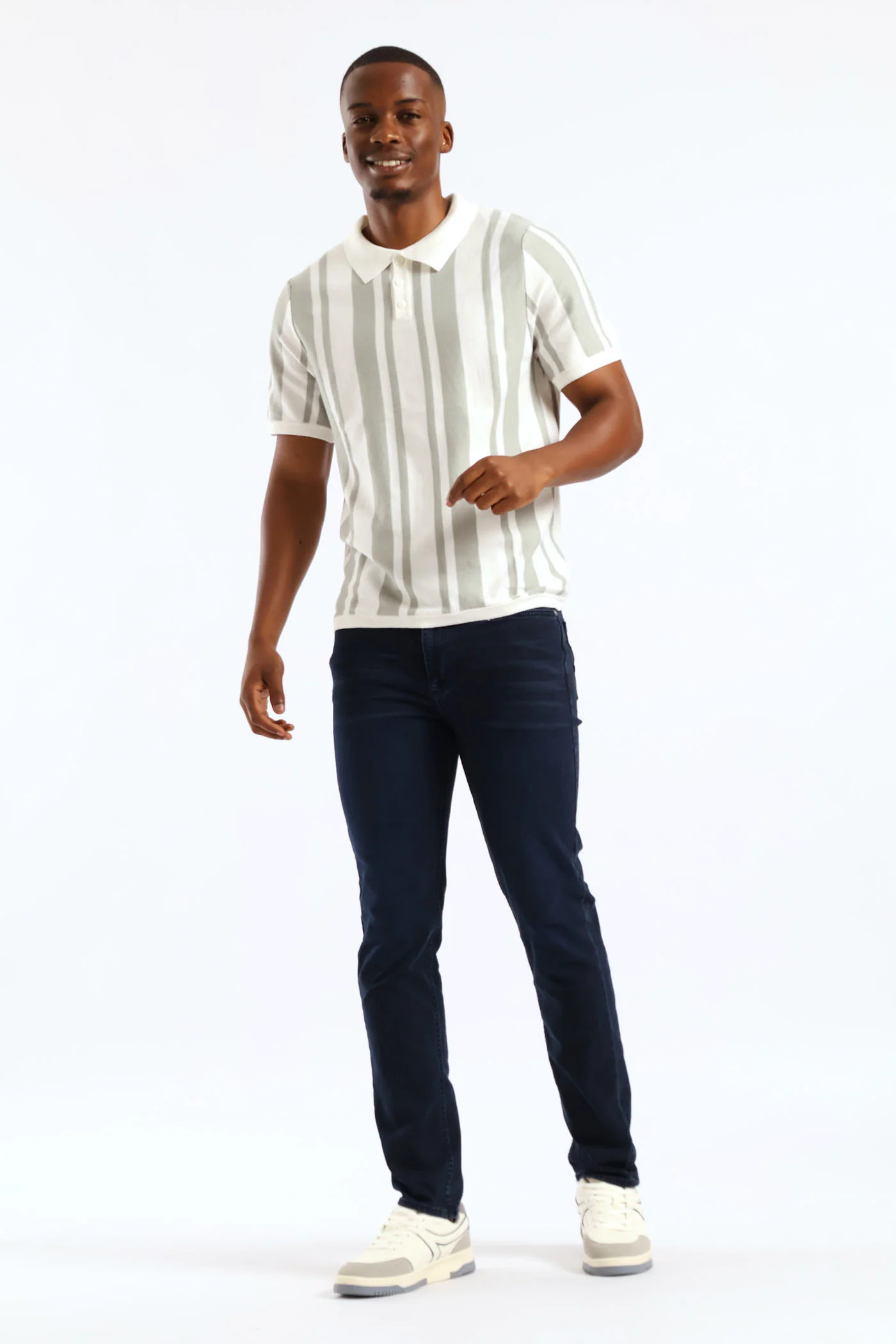 Stripe Knit Golfer - Off White - Image 4