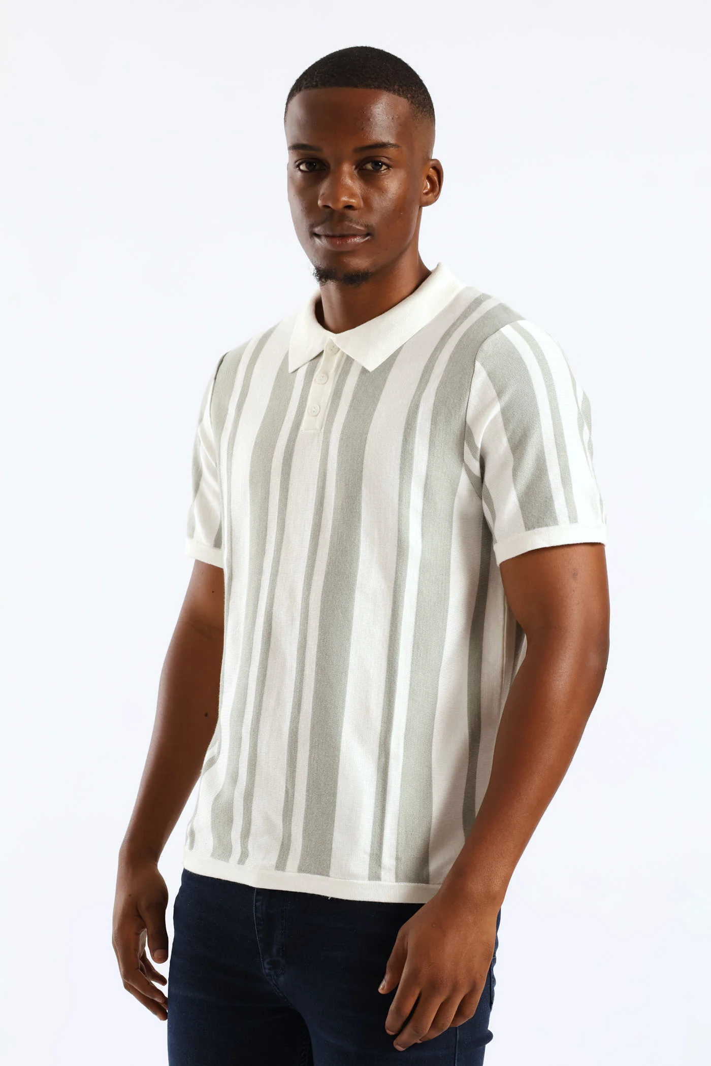 Stripe Knit Golfer - Off White - Image 5