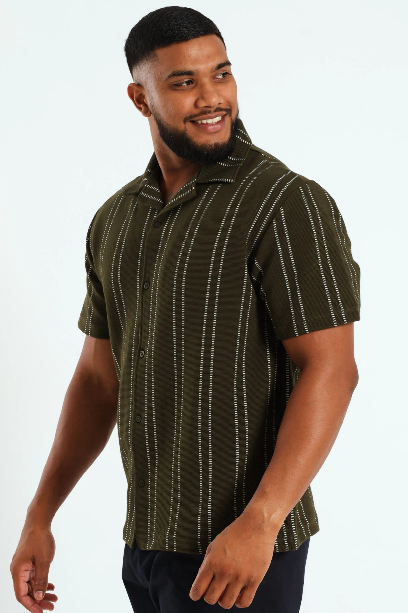 Stripe Knit Surface Interest Shirt - Green - Image 2