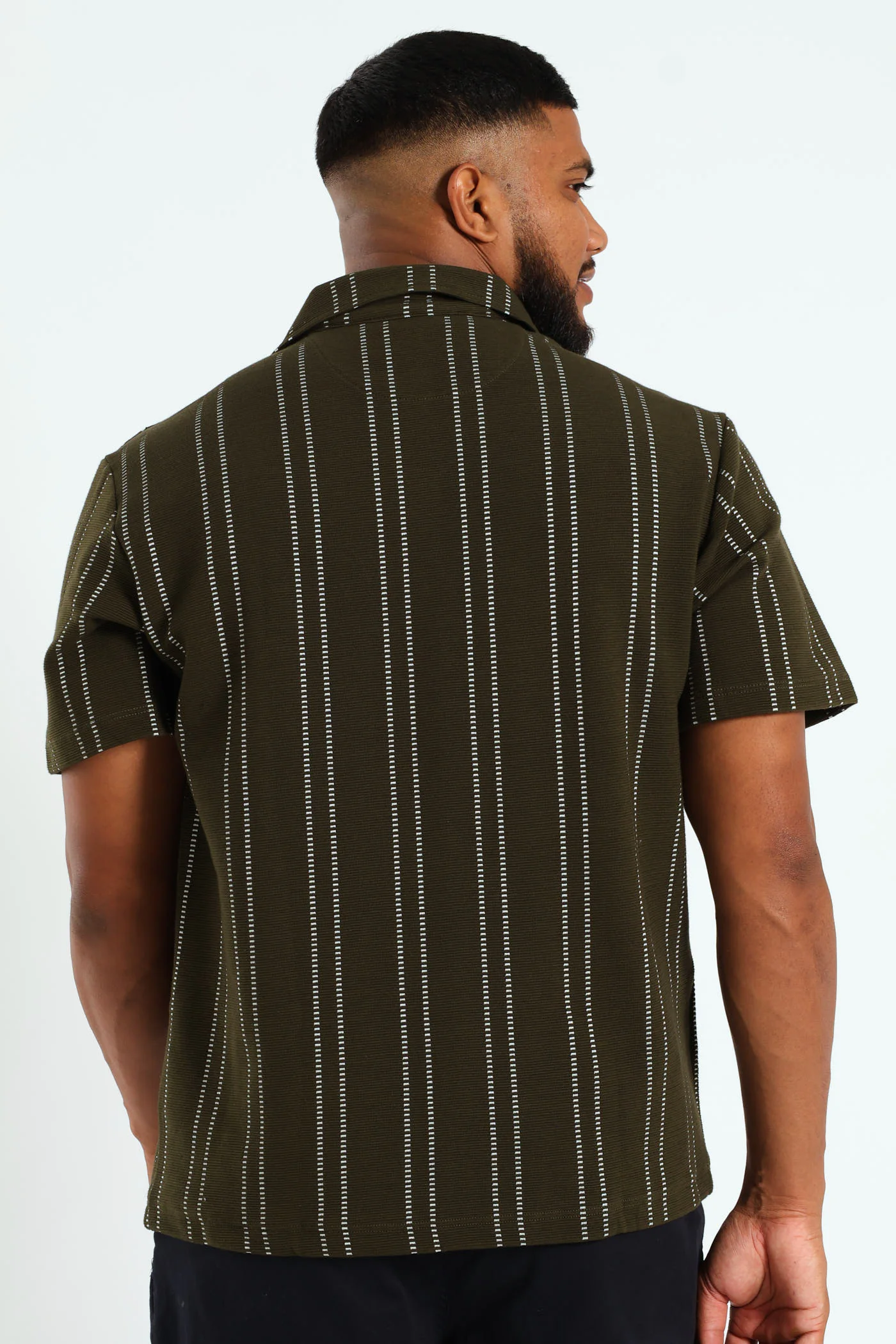 Stripe Knit Surface Interest Shirt - Green - Image 3