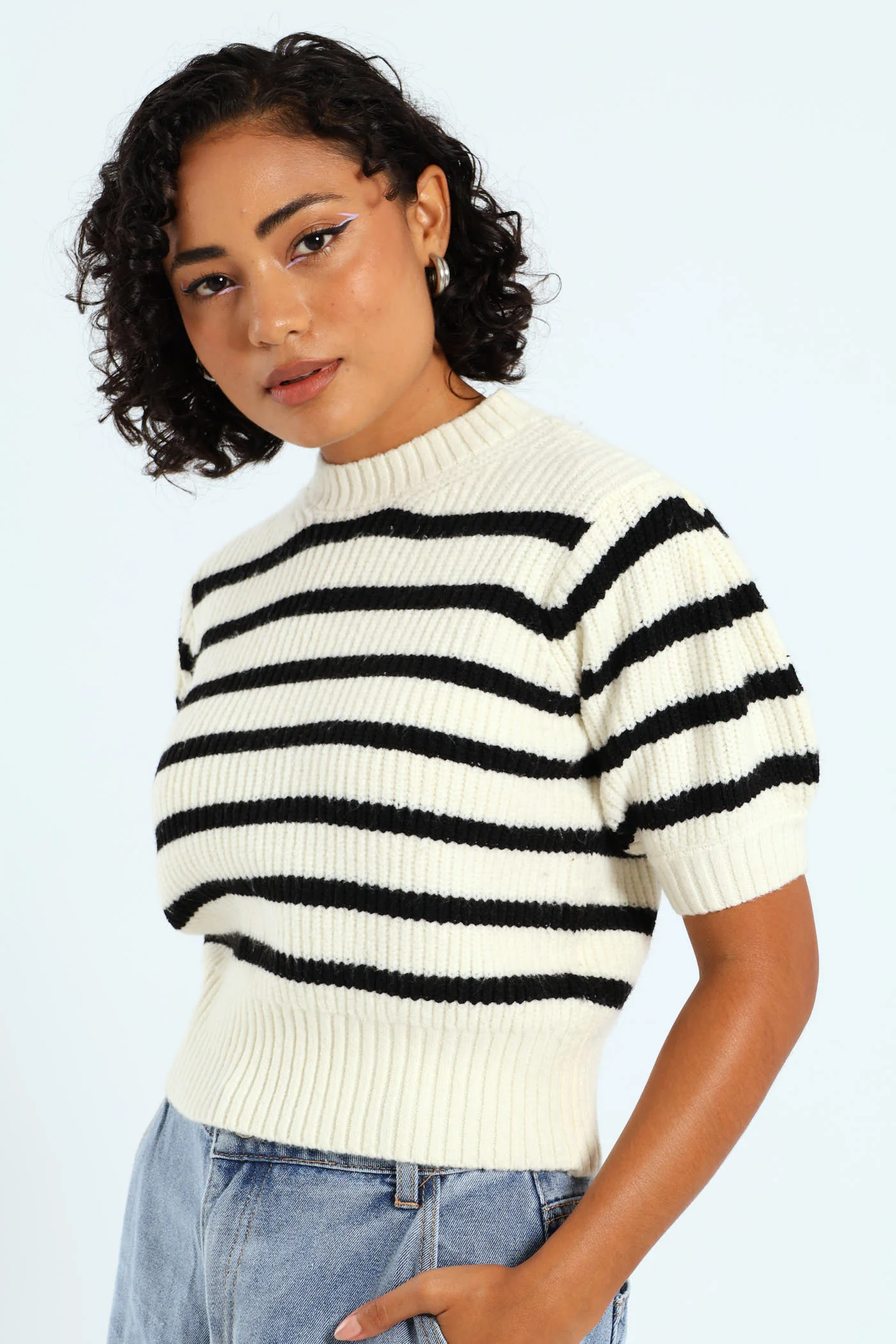 Stripe Knit Tee - Cream - Image 4