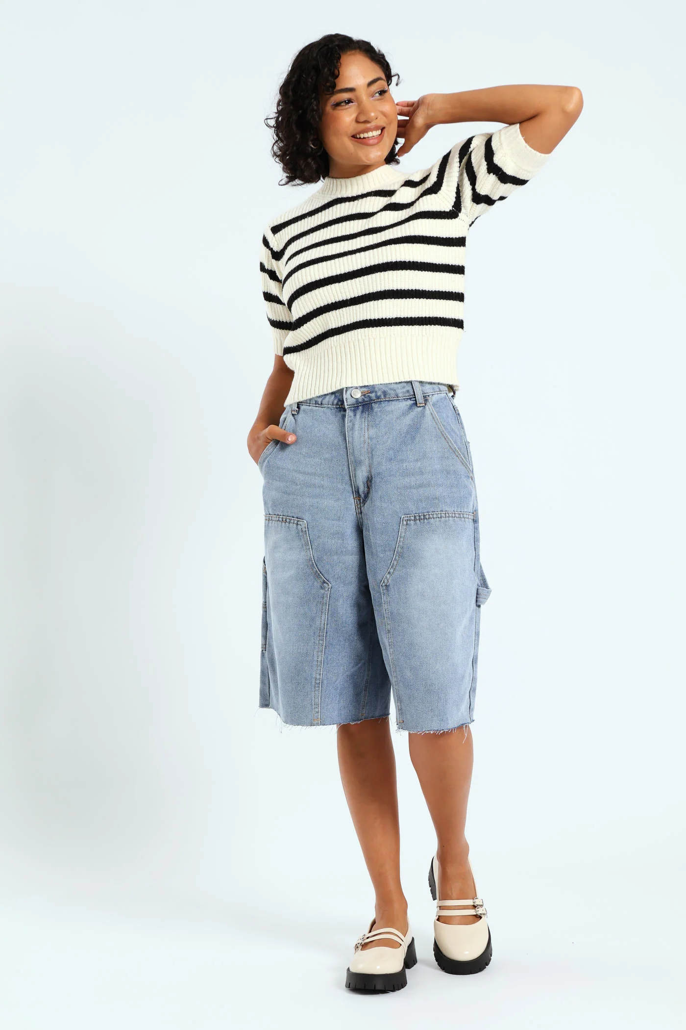 Stripe Knit Tee - Cream - Image 5