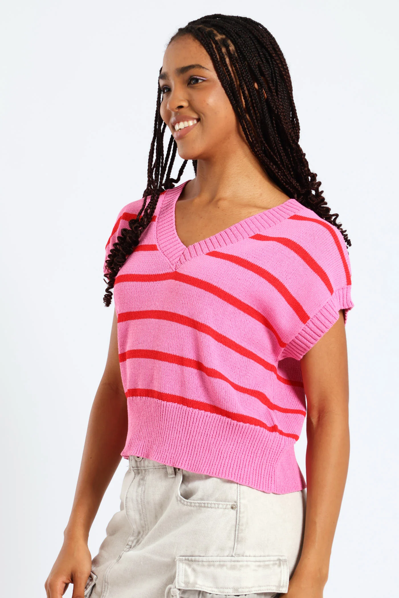 Stripe Knit Tee - Pink - Image 3
