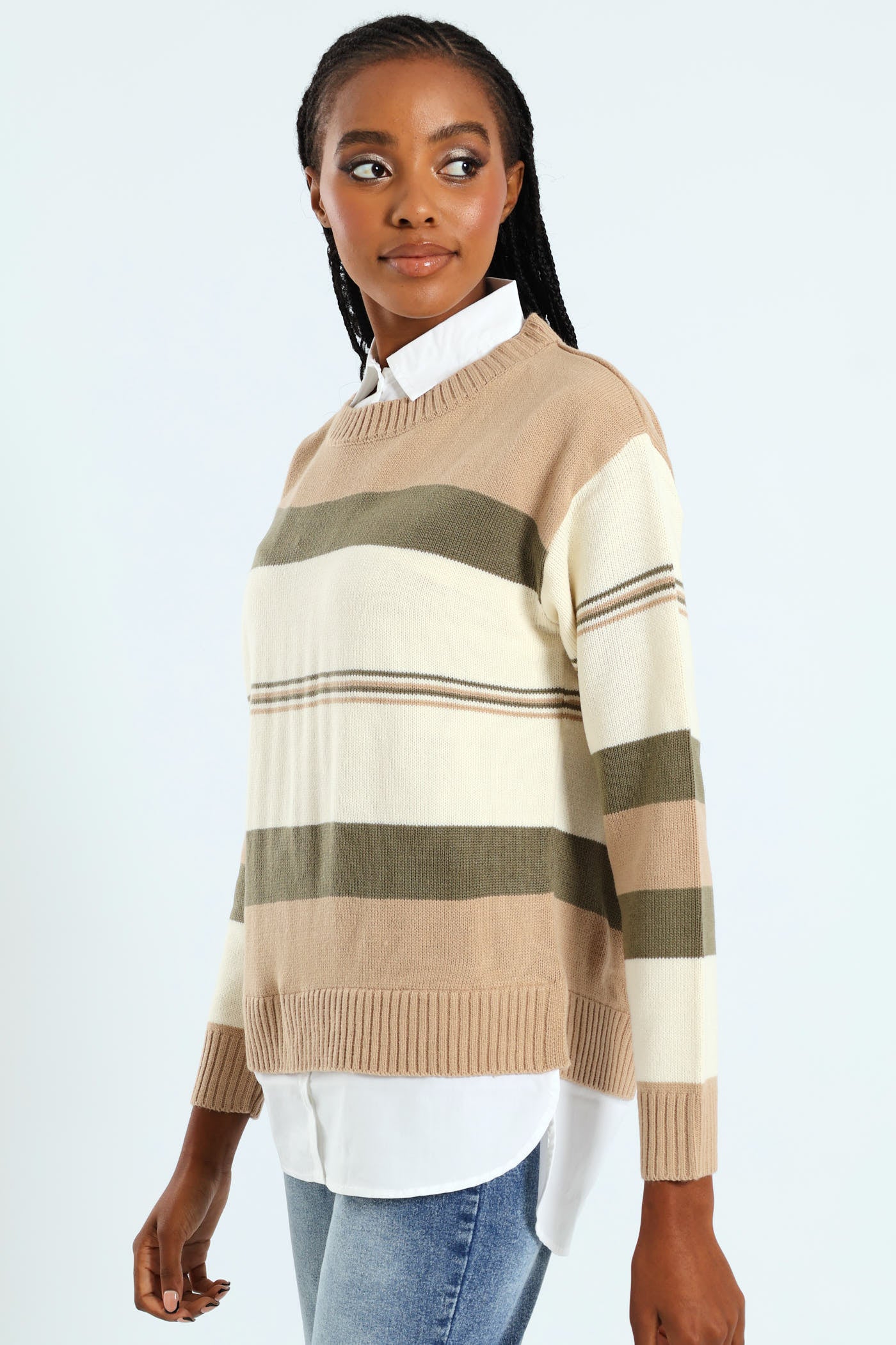 Stripe Twofer Knitwear - Fatigue/Cream - Image 2