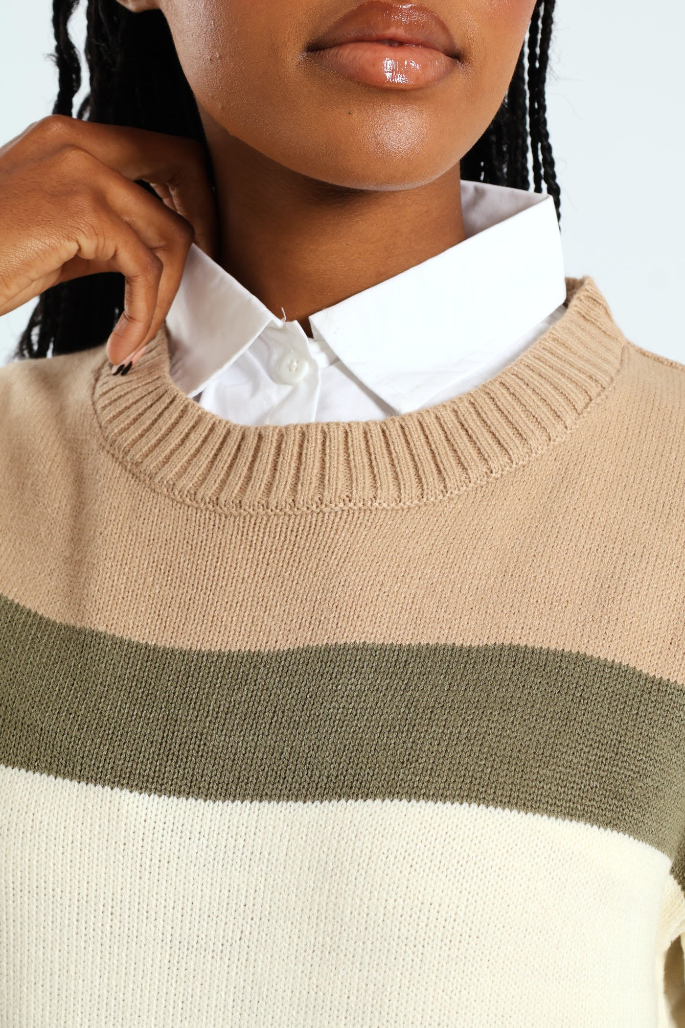 Stripe Twofer Knitwear - Fatigue/Cream - Image 4