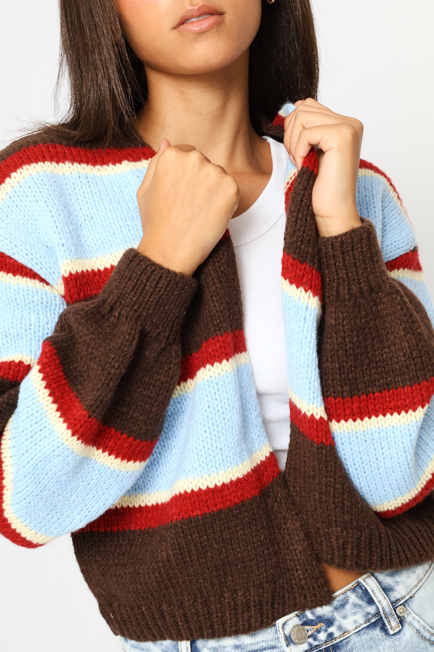 Stripe Open Cardigan - Light Blue - Image 2