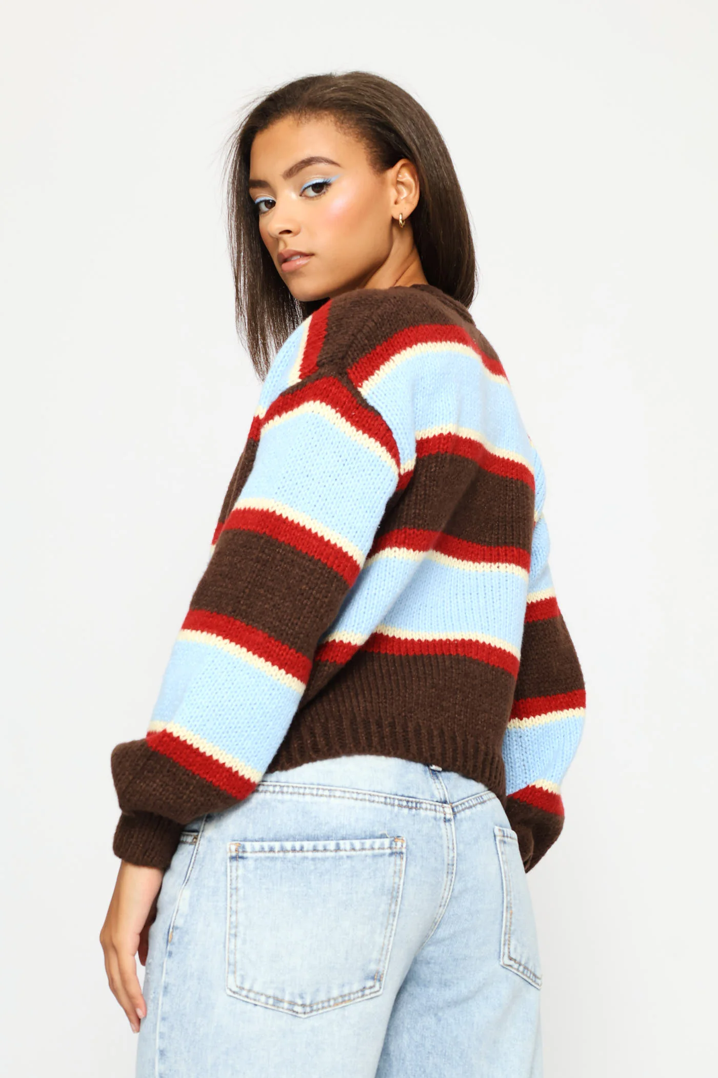 Stripe Open Cardigan - Light Blue - Image 3