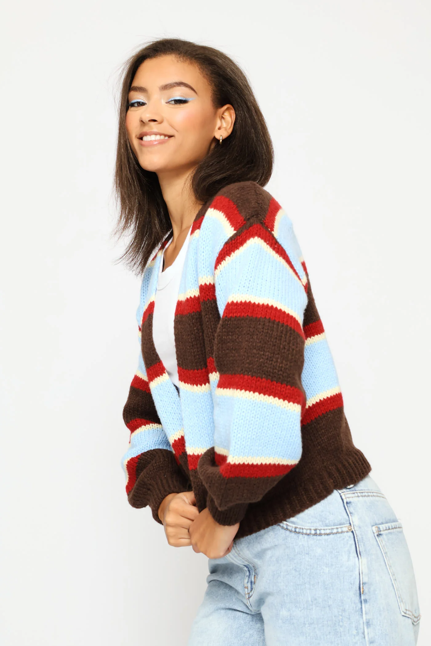 Stripe Open Cardigan - Light Blue - Image 4