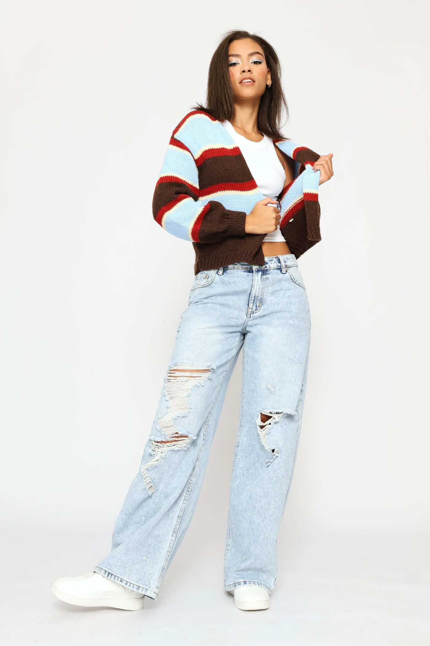 Stripe Open Cardigan - Light Blue - Image 5