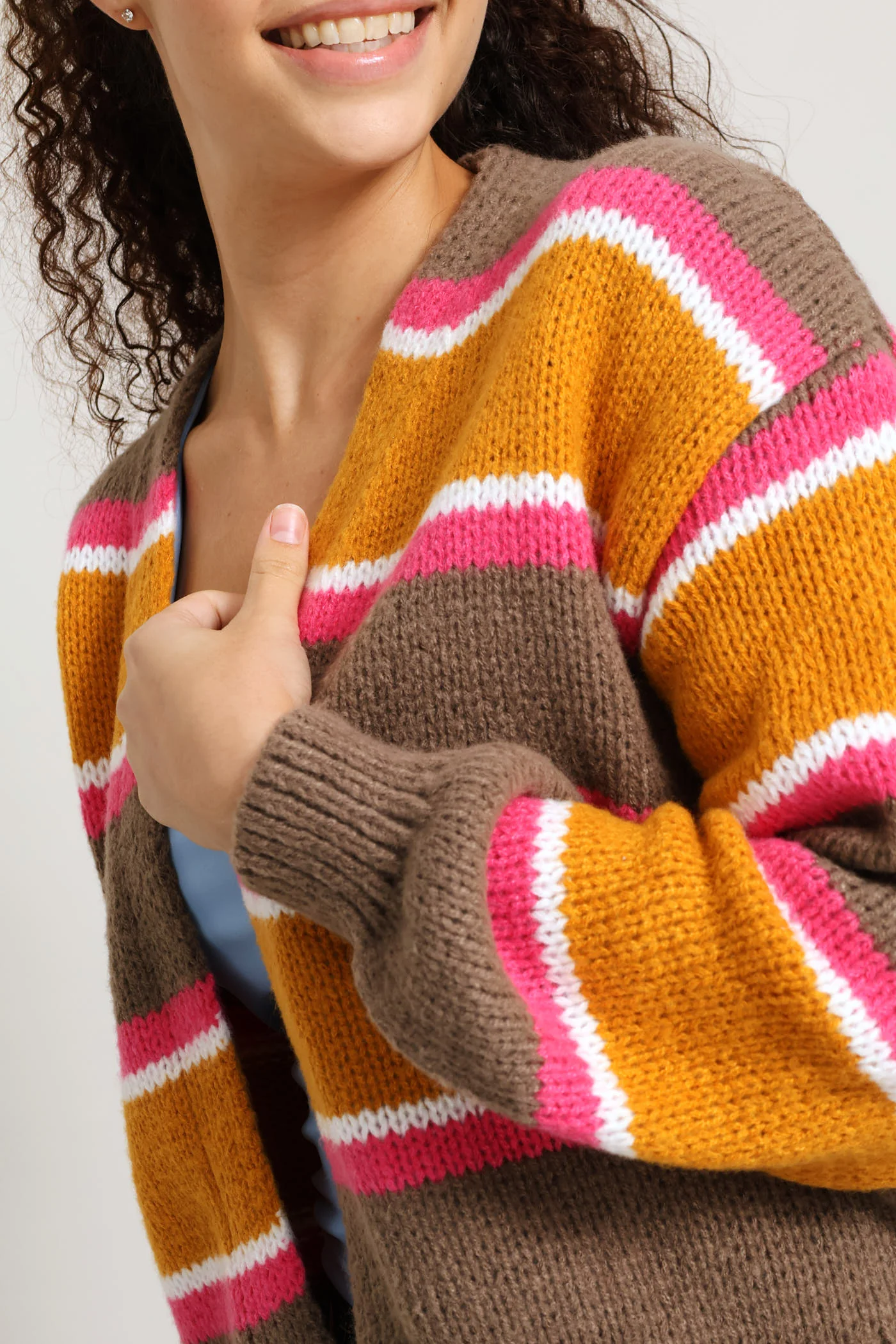 Stripe Open Cardigan - Tumeric - Image 2