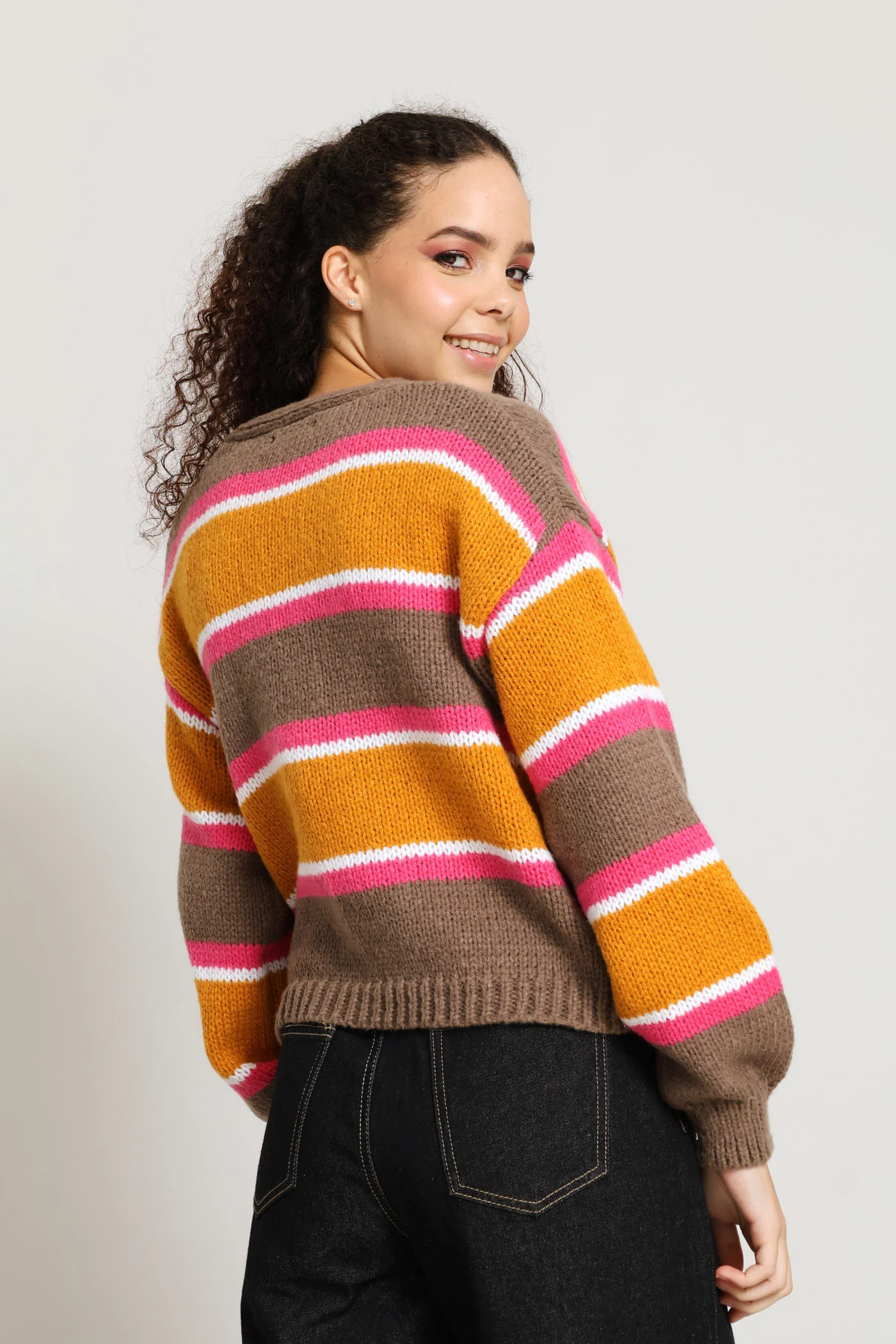 Stripe Open Cardigan - Tumeric - Image 3