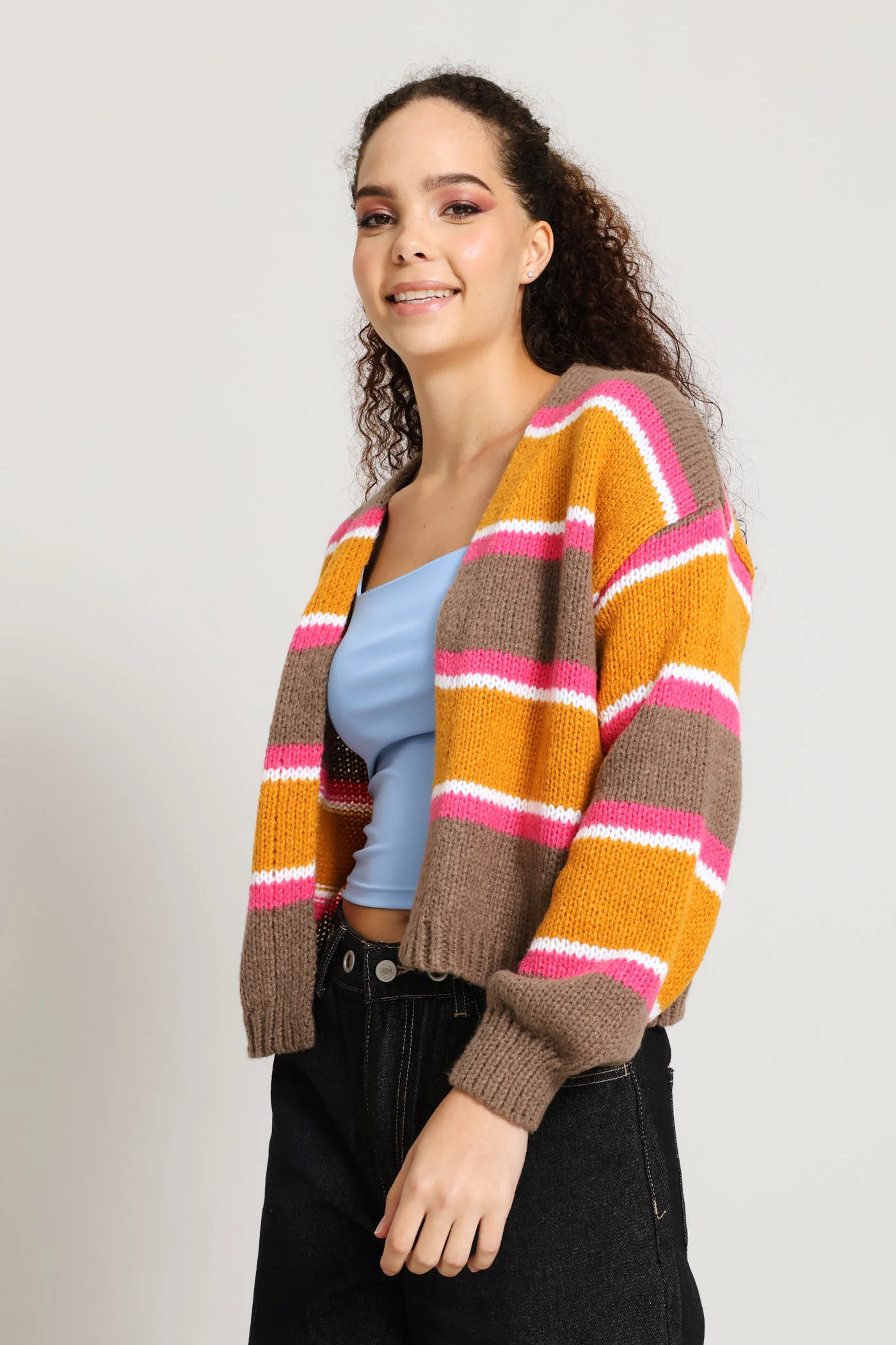 Stripe Open Cardigan - Tumeric - Image 5