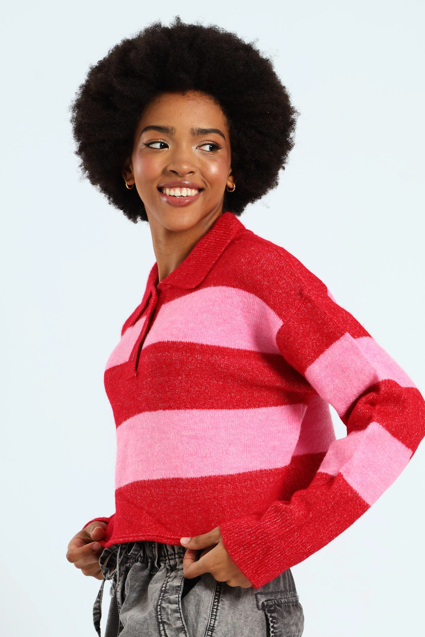 Stripe Placket Collar Pullover - Pink - Image 2