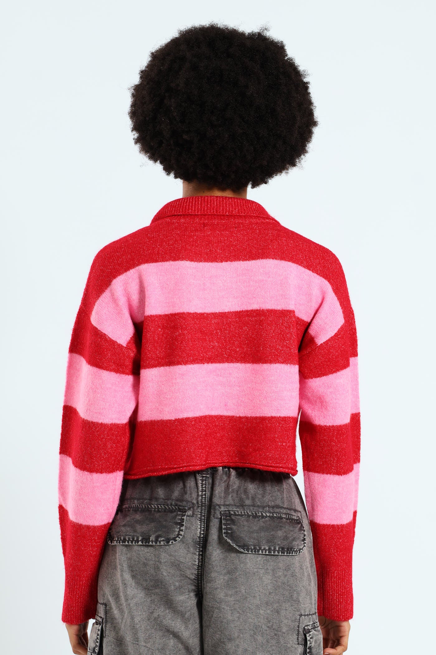 Stripe Placket Collar Pullover - Pink - Image 3