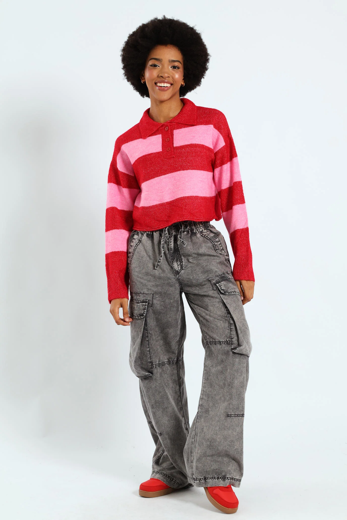 Stripe Placket Collar Pullover - Pink - Image 4