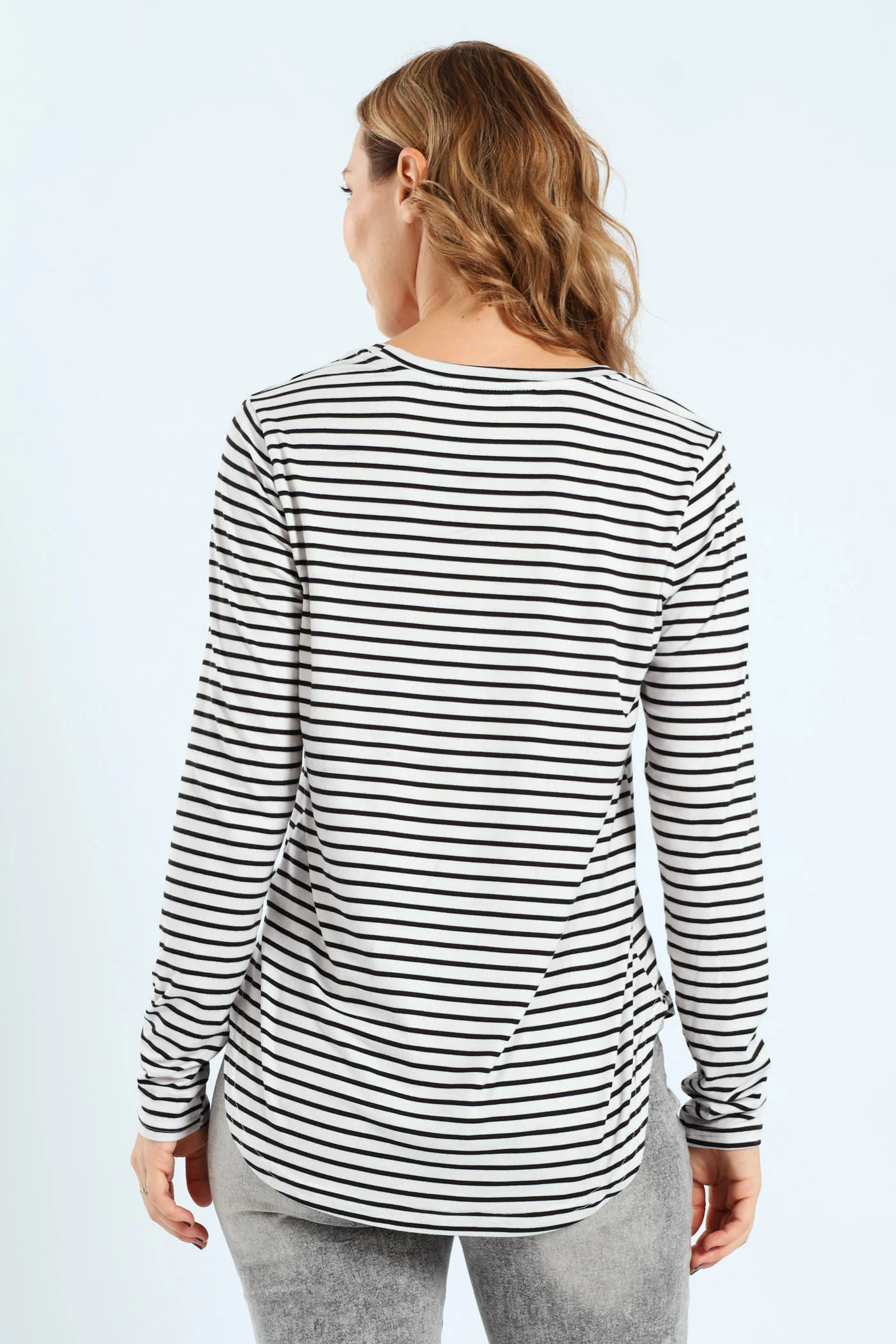 Stripe Pocket Crew Top - Black/Grey - Image 3