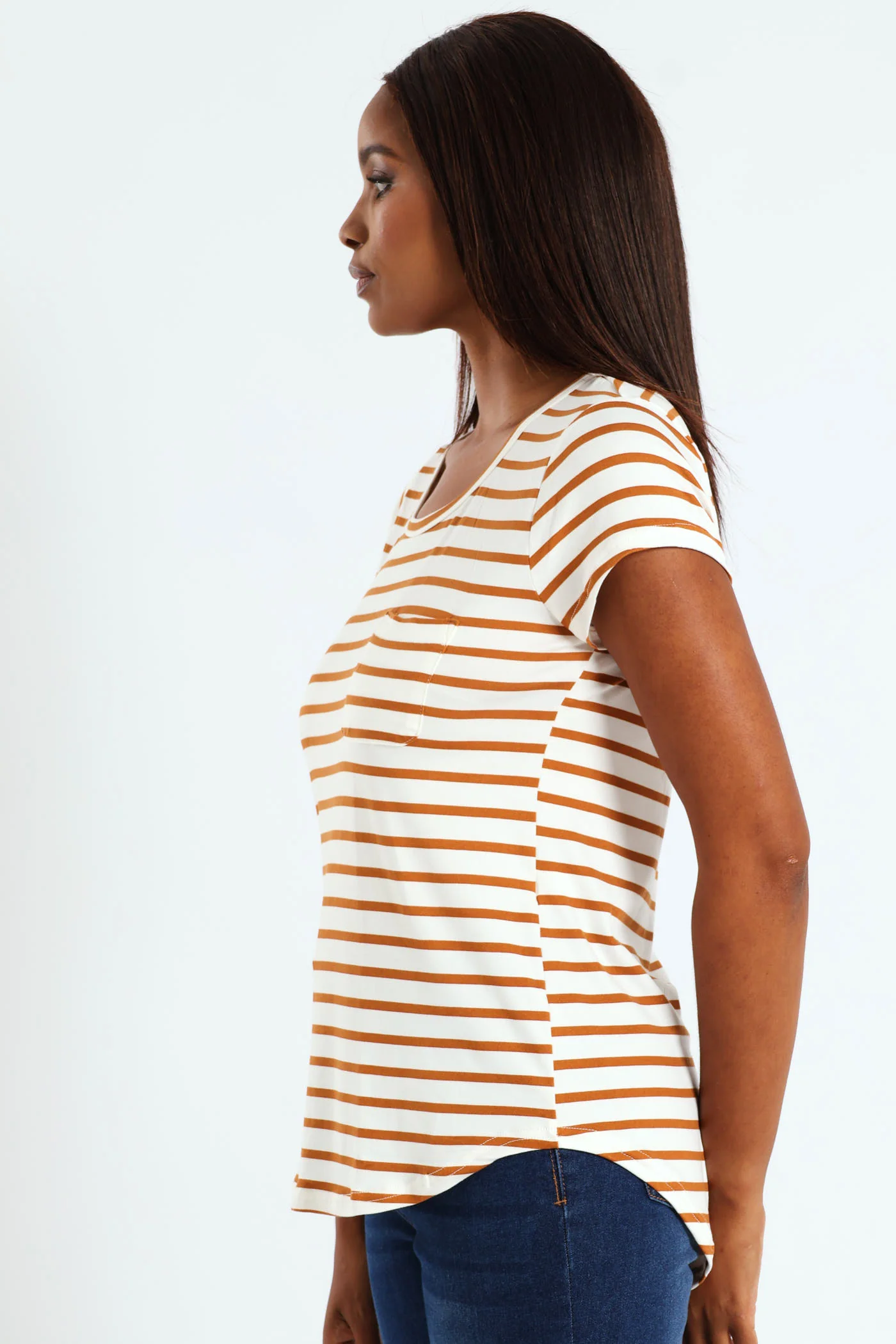 Stripe Pocket Tee - Beige/Mocha - Image 2