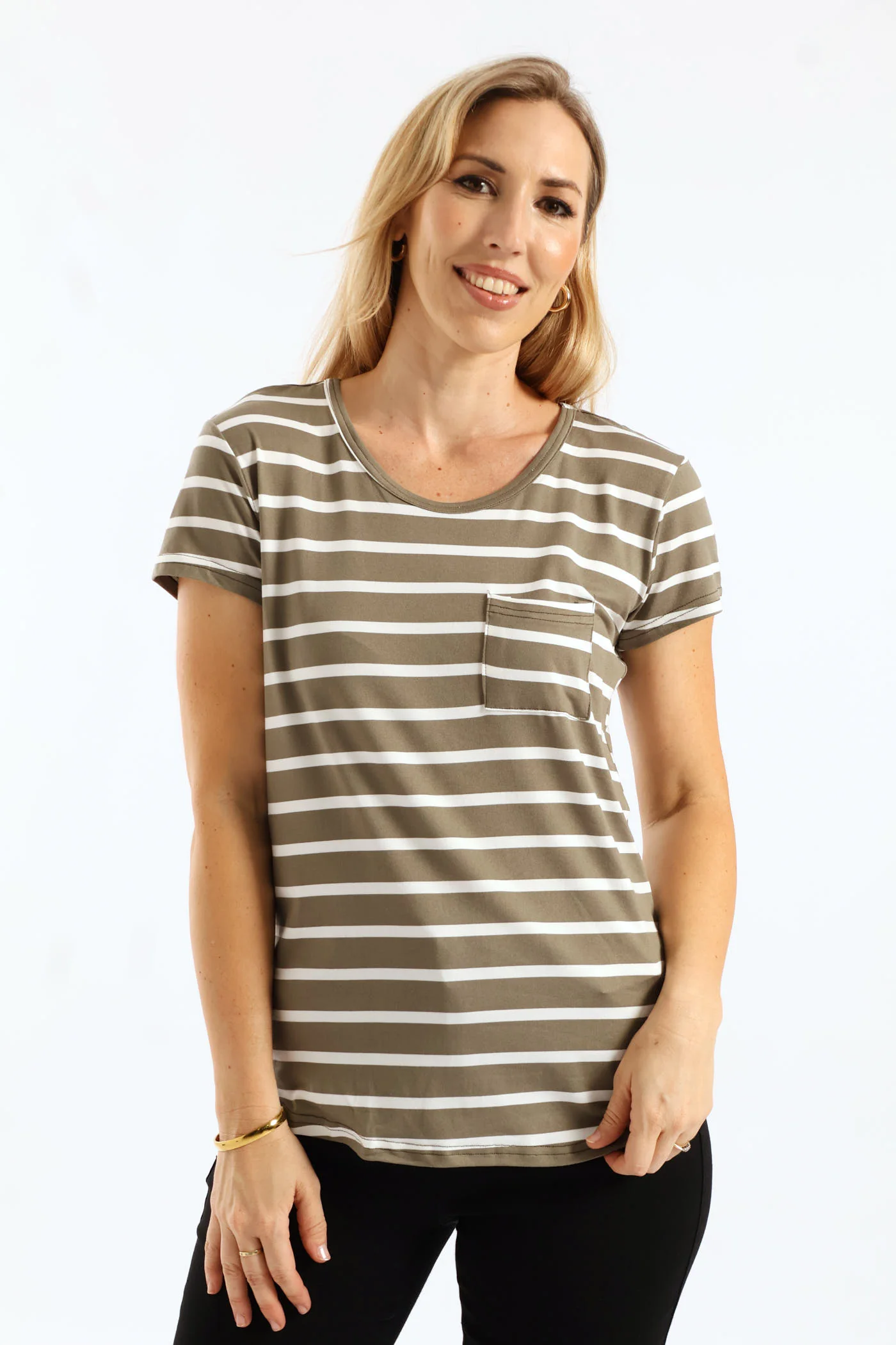 Stripe Pocket Tee - Fatigue/Cream - Image 3