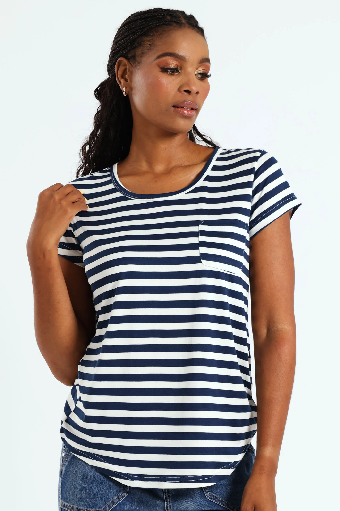 Stripe Pocket Tee - Navy/White - Image 2