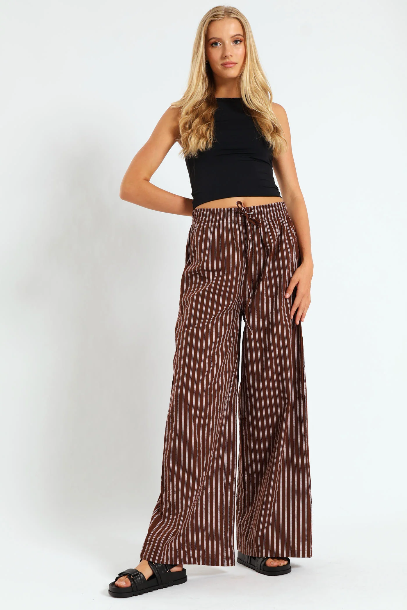 Stripe Relaxed Pants - Chocolate - Image 2
