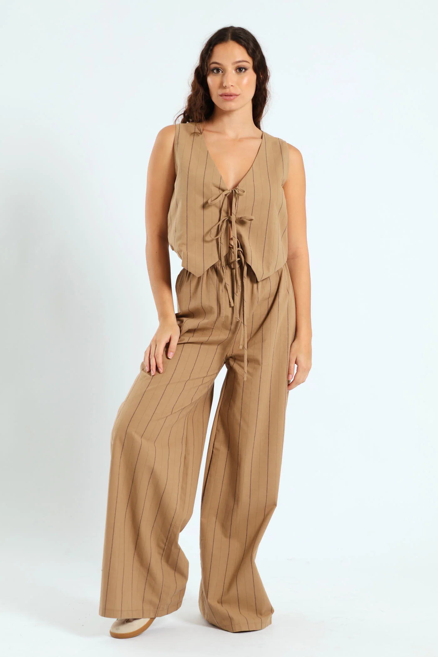 Stripe Relaxed Pants - Tan - Image 3
