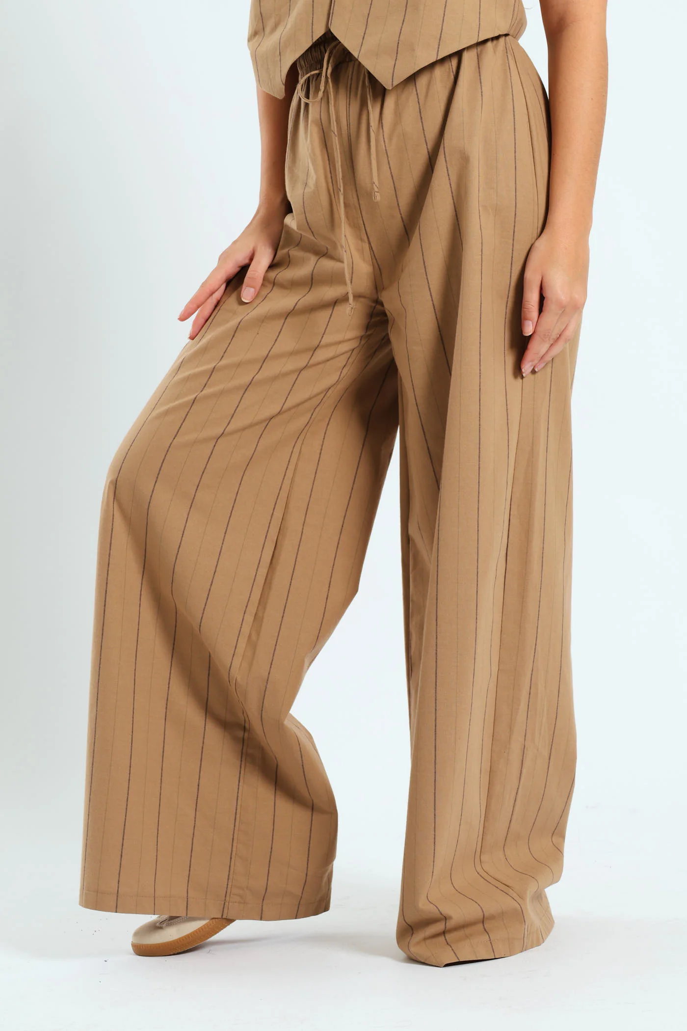 Stripe Relaxed Pants - Tan - Image 4