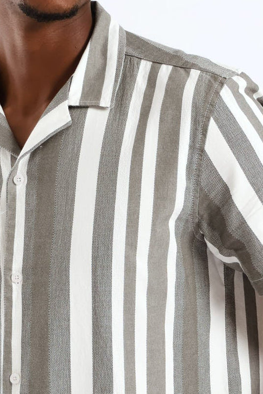 Stripe Resort Shirt - Moss Green - Image 2