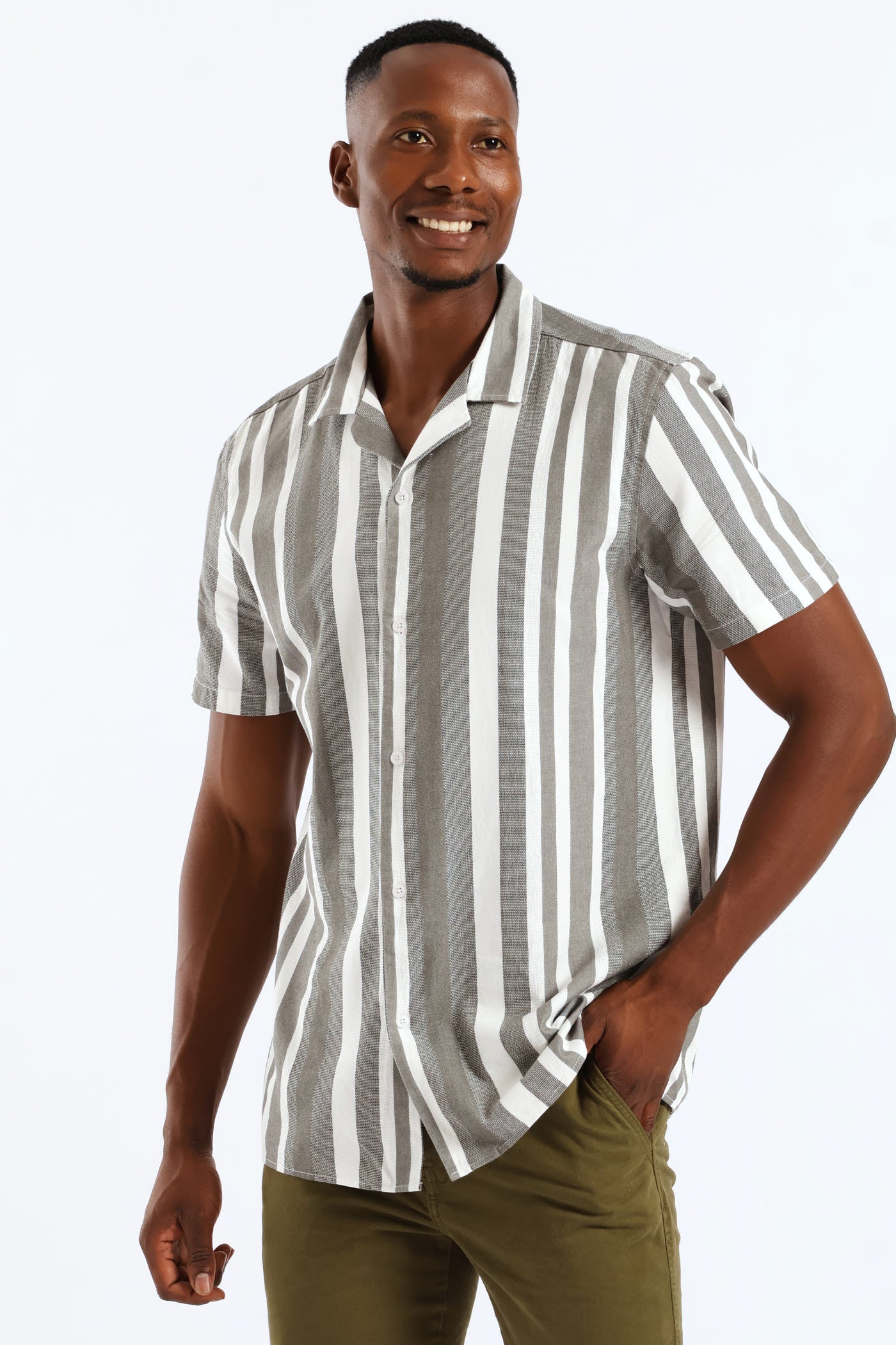 Stripe Resort Shirt - Moss Green - Image 4