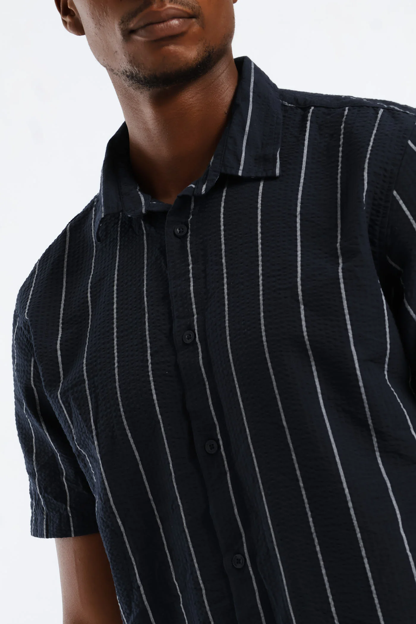 Stripe Seersucker Regular Shirt - Navy/White - Image 2