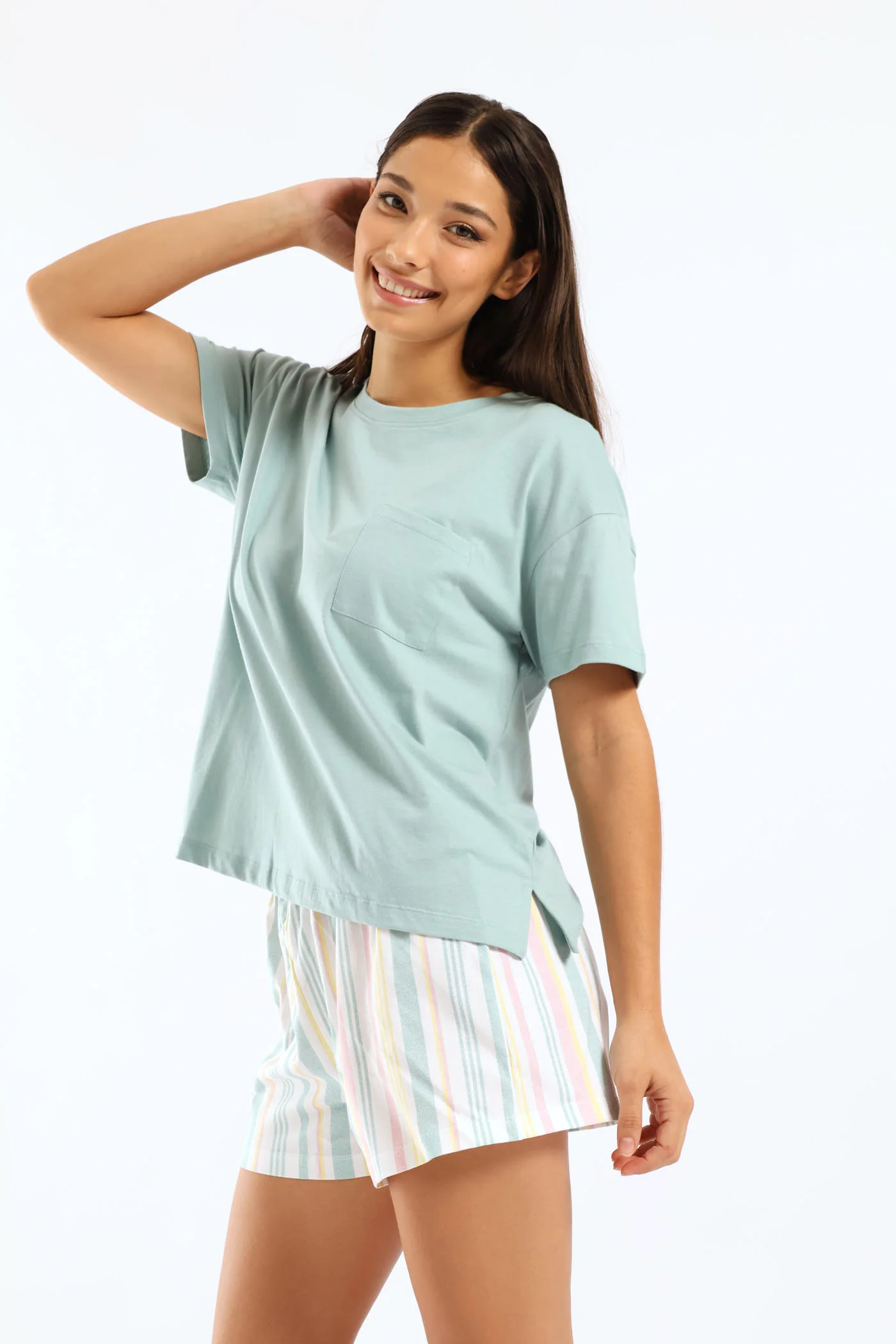 Stripe Short Knit Set - Duck Egg - Image 3