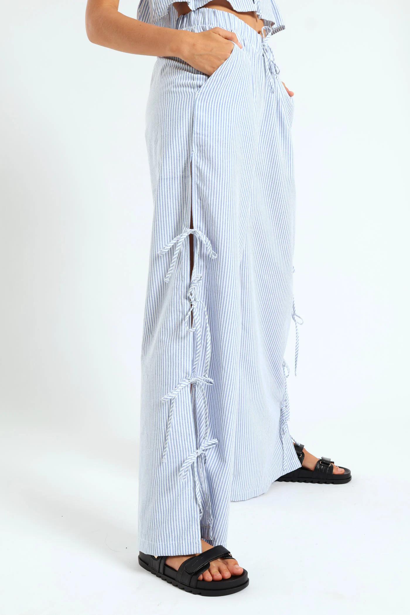 Stripe Side Bow Pants - Blue - Image 3