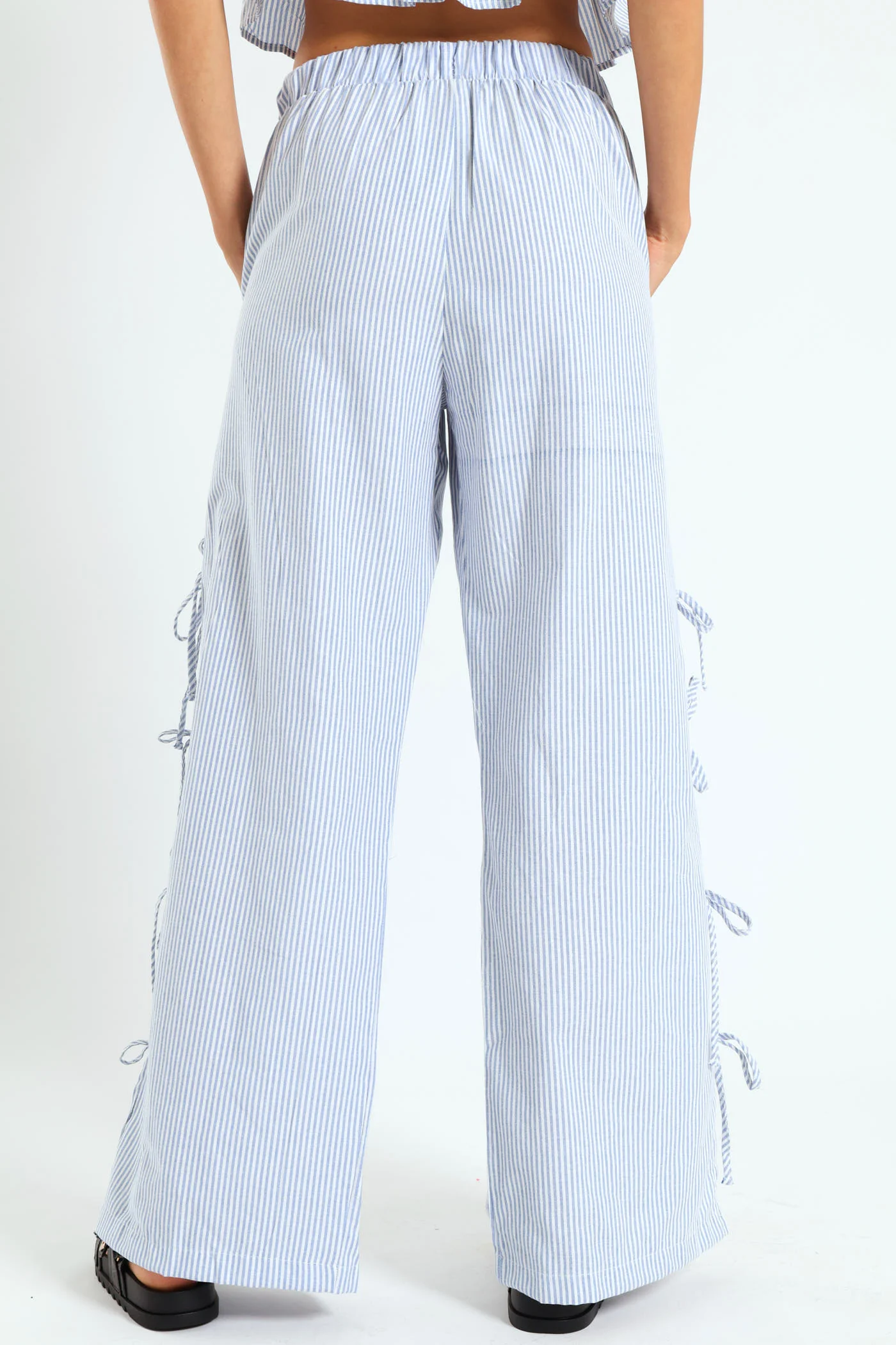 Stripe Side Bow Pants - Blue - Image 4