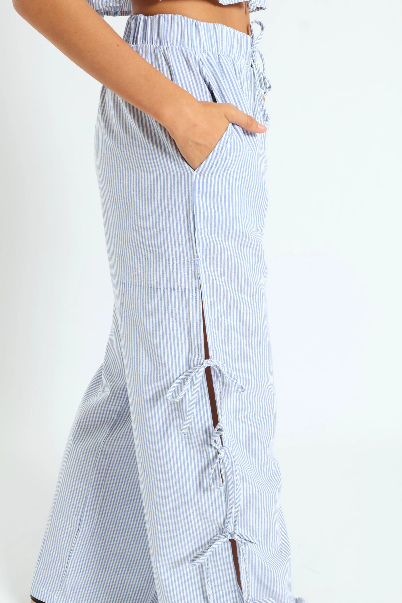 Stripe Side Bow Pants - Blue - Image 5